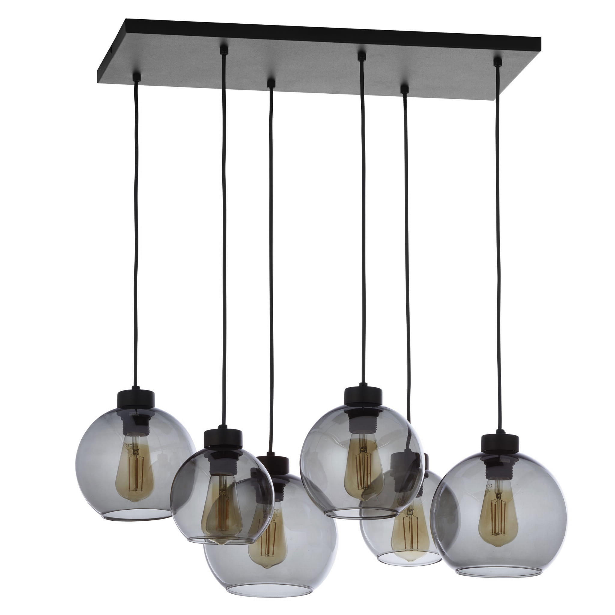 Lampa wisząca CUBUS TK Lighting z sześcioma żarówkami E27, grafitowe, lustrzane szkło.