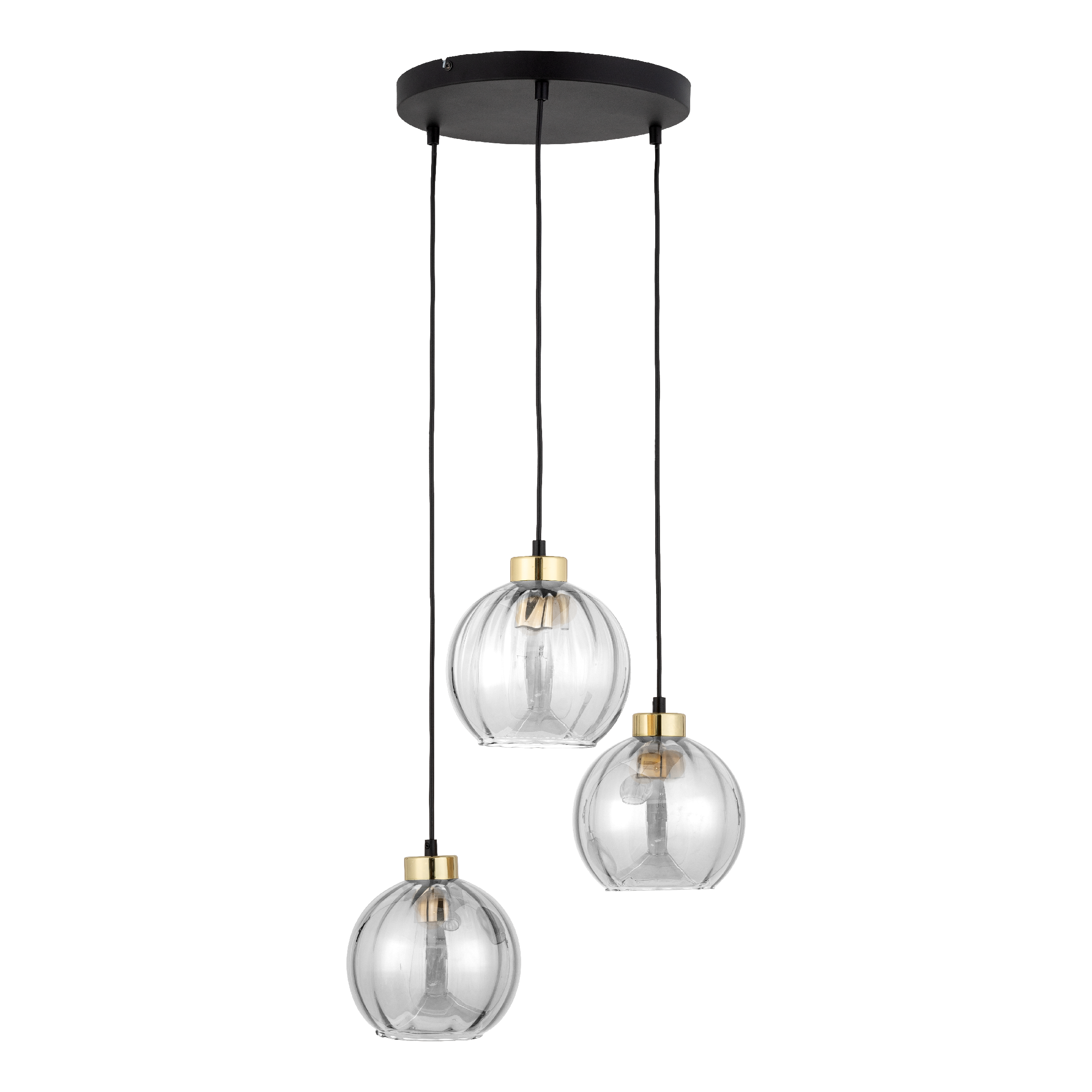 Lampa wisząca DEVI TK Lighting z trzema szklanymi kloszami.