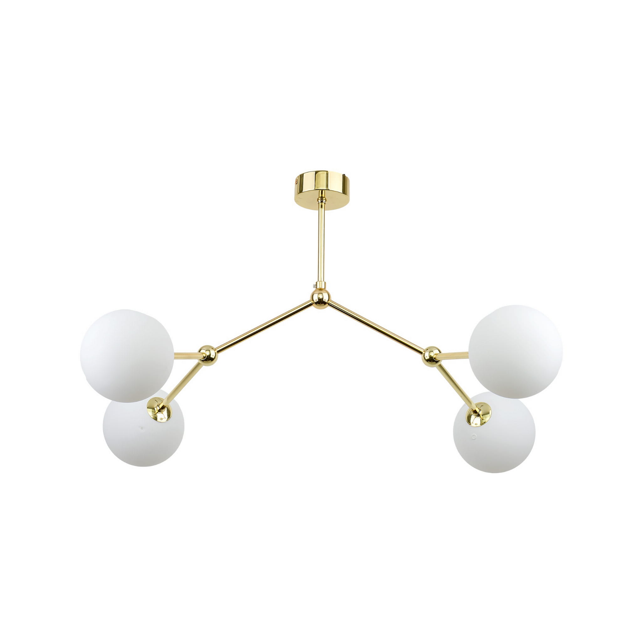 Lampa sufitowa FAIRY TK Lighting 4xG9 6W Szkło Biały z czterema białymi kulistymi kloszami na złotej ramie.