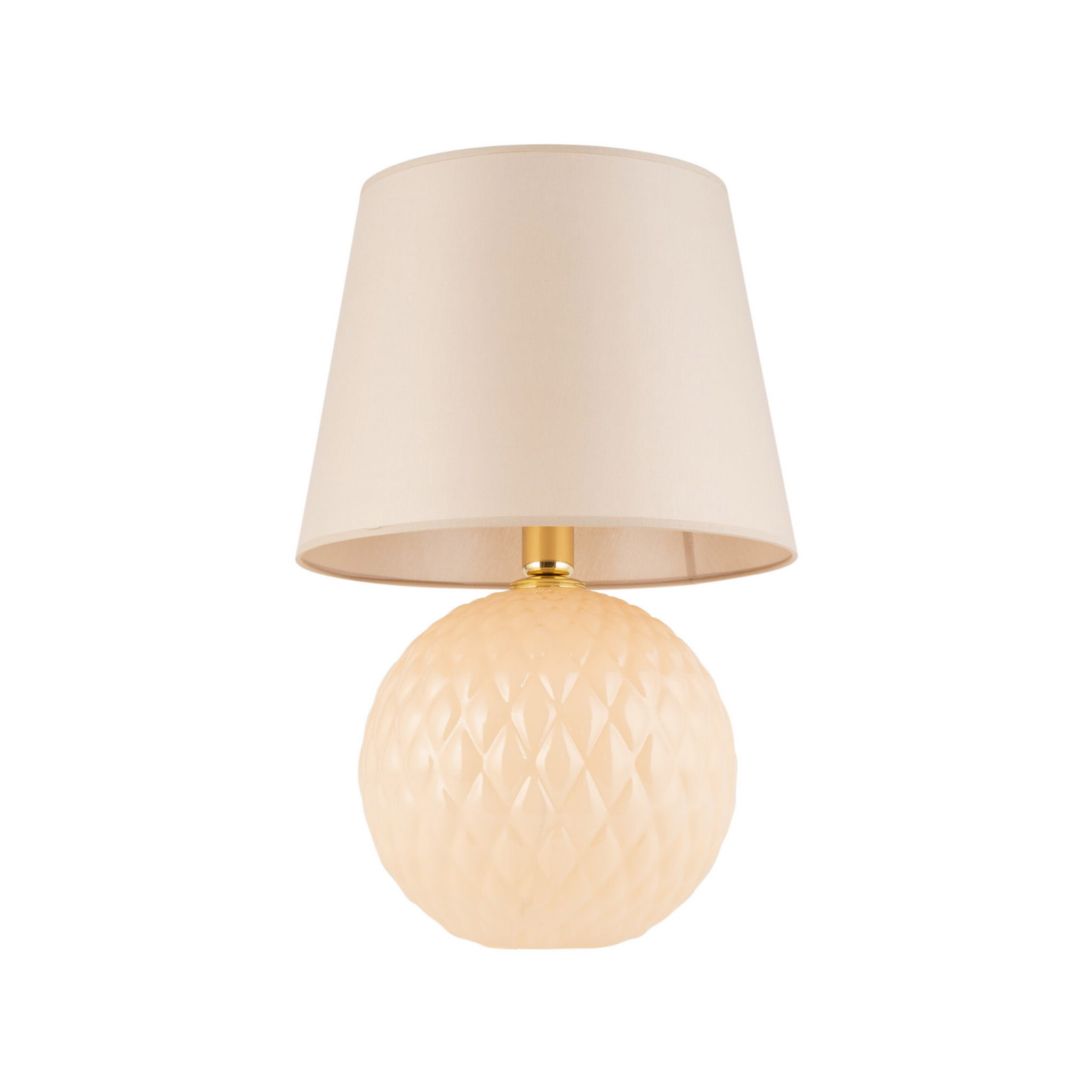 Lampka nocna SANTANA TK Lighting z beżowym abażurem i ozdobną podstawą.