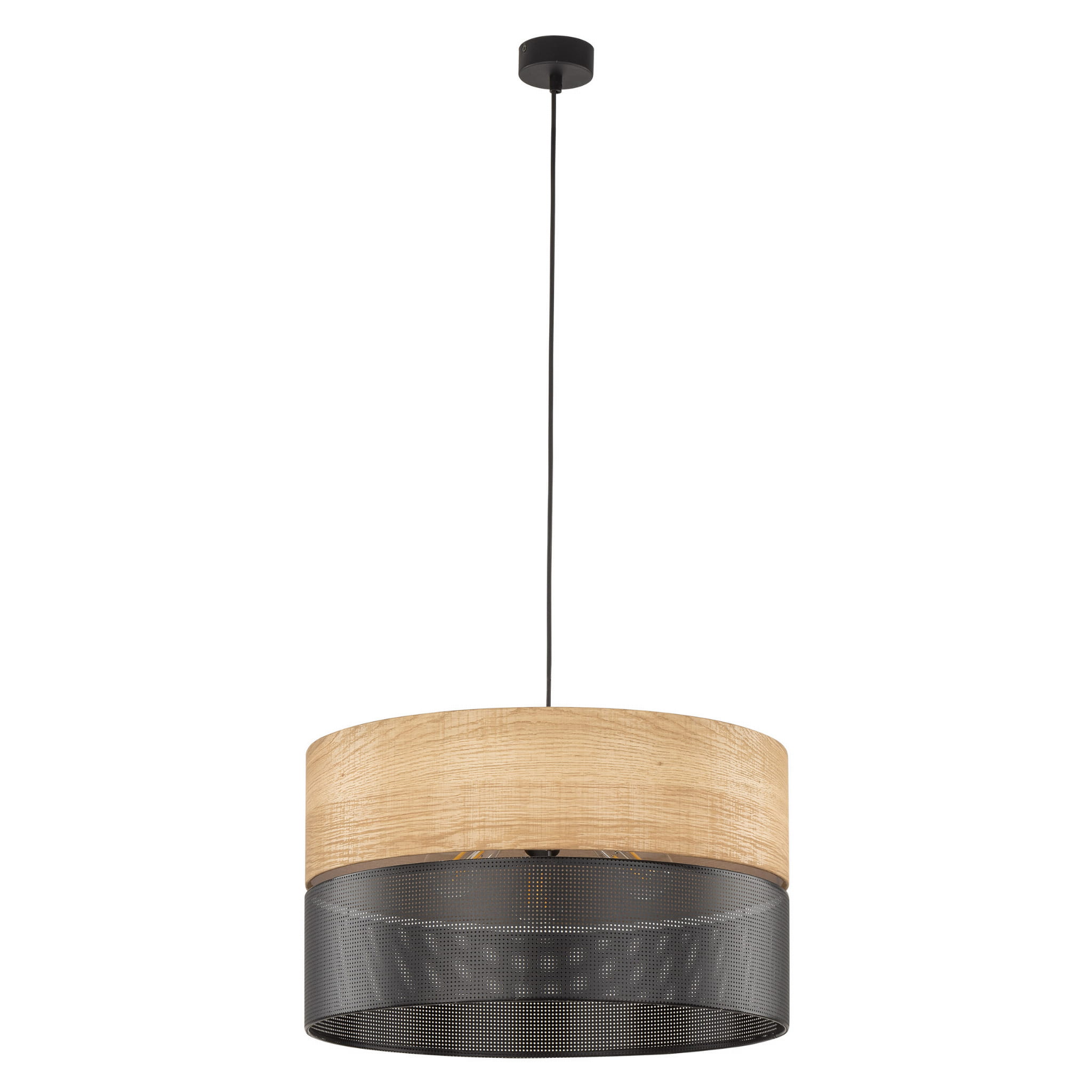 Lampa wisząca NICOL TK Lighting 3xE27 15W czarna z elementami drewnianymi.