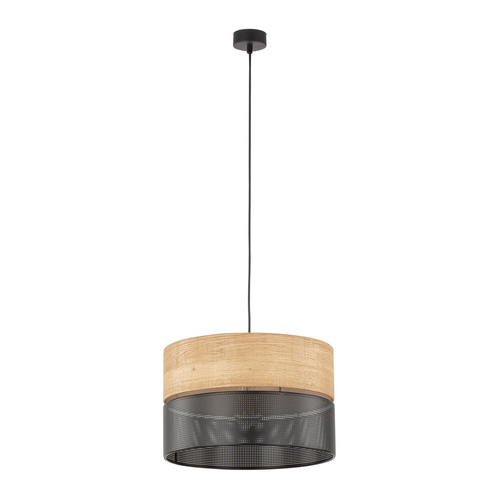Lampa wisząca NICOL TK Lighting 1xE27 15W tworzywo fornir syntetyczny czarny dąb naturalny.