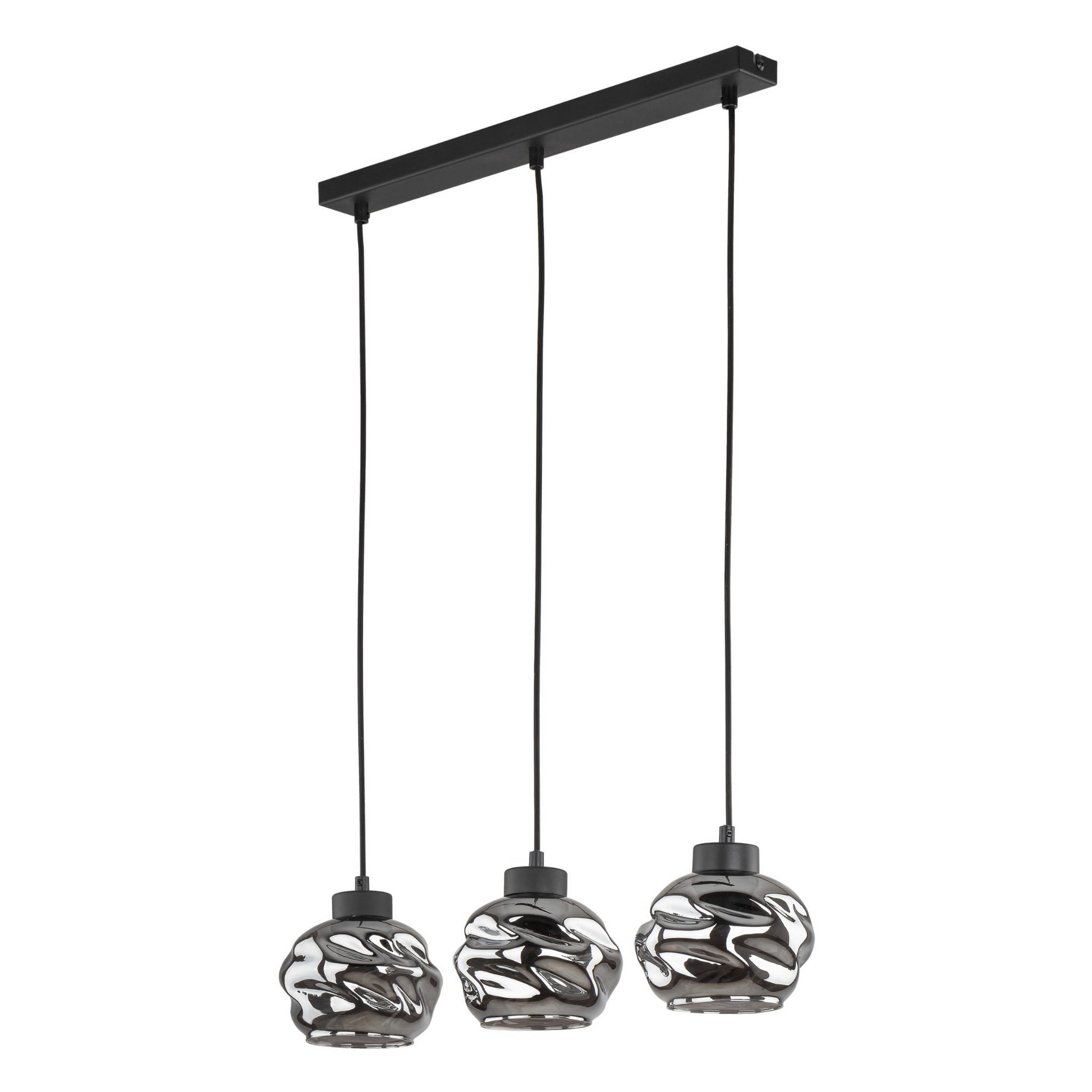 Lampa wisząca ZULIA TK Lighting, trzy szklane klosze w kolorze grafitowego lustra.