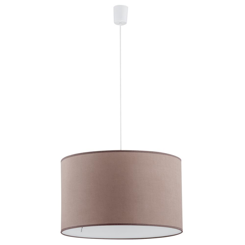 Lampa wisząca RONDO TK Lighting 3xE27 Plastik Biały z beżowym abażurem.