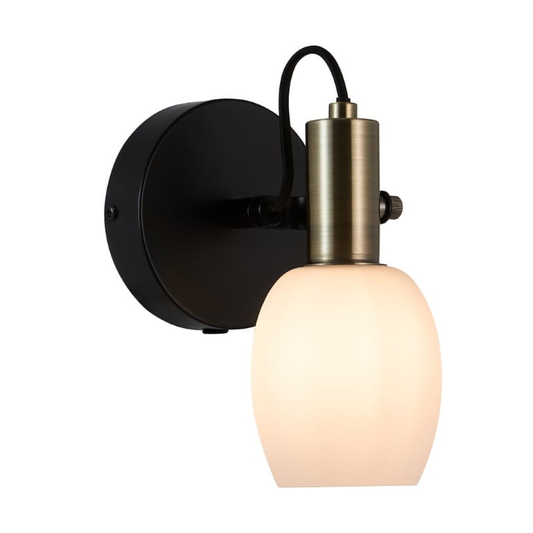 Lampa ścienna ARILD Nordlux 1xE14 40W Metal Czarny z mlecznym kloszem.