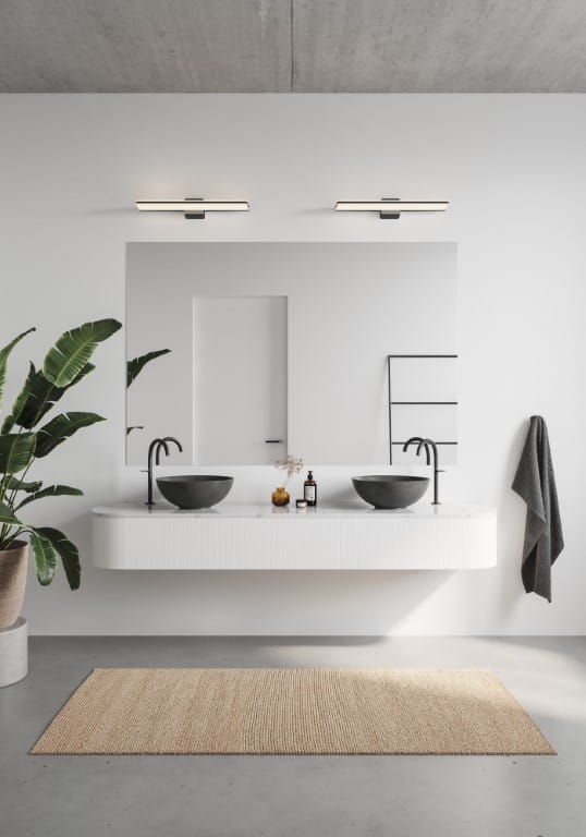 Lampa ścienna TINIA Nordlux 1xLED Metal Czarny nad lustrem w łazience.
