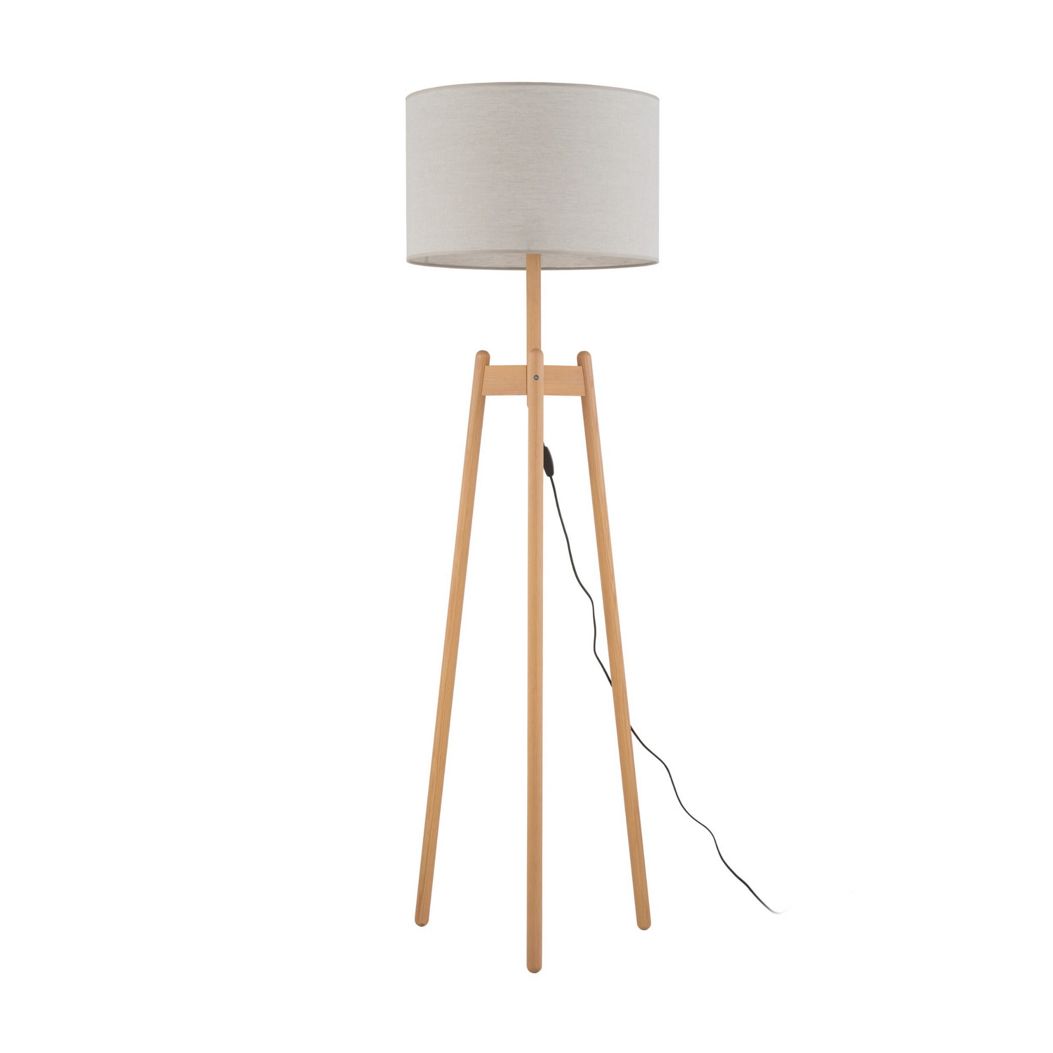 Lampa podłogowa PEREZ TK Lighting 1xE27 15W Len Szaro beżowy, drewniana podstawa, nowoczesny design.