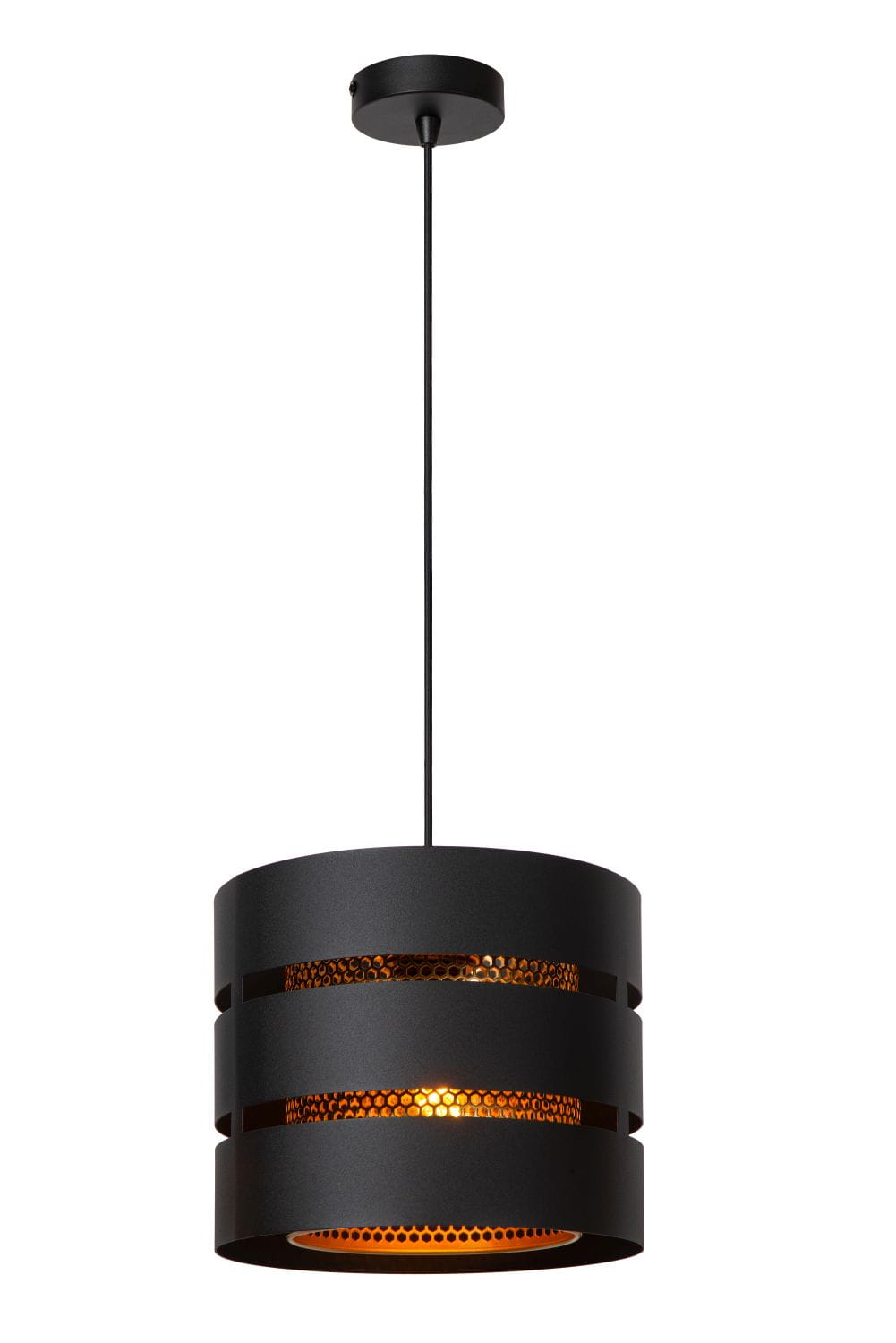 Lampa wisząca Rosas Lucide 1xE27 40W Czarny / Złoty Metal, nowoczesny design.