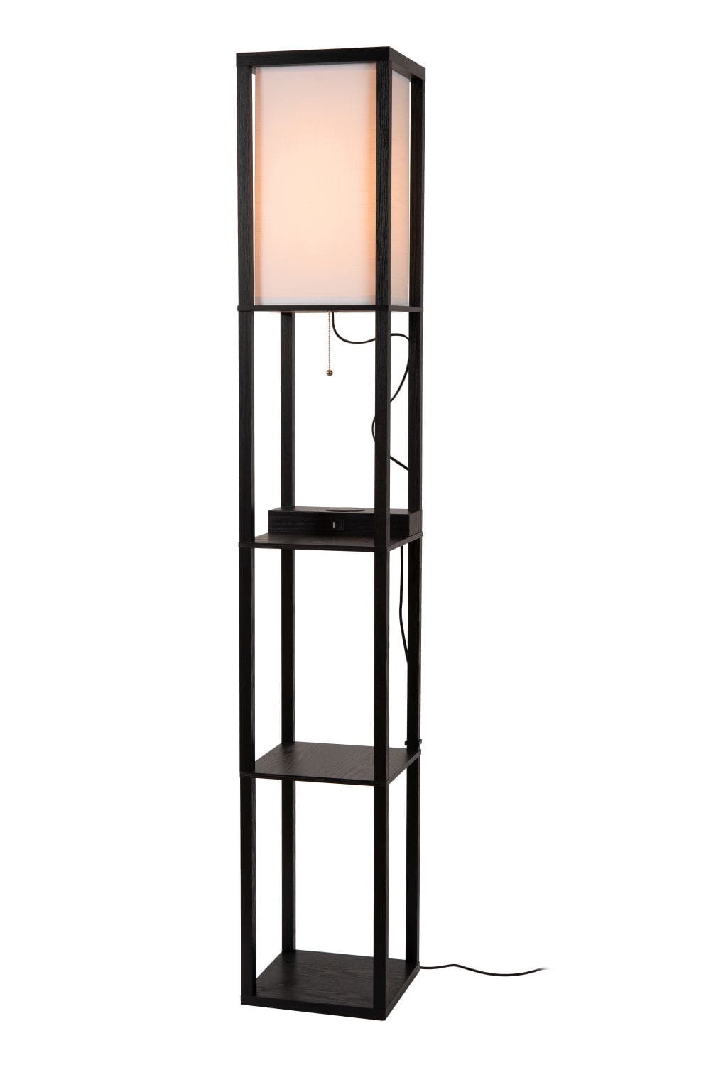 Lampa stojąca Menno Lucide 1xE27 60W Czarny / Beżowy MDF / Bawełna