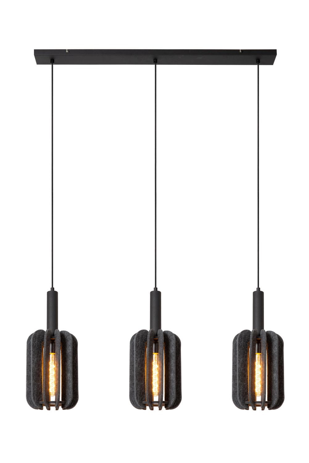 Lampa wisząca Rafal Lucide 3xE27 40W Szary / Czarny Filc, trzy klosze.