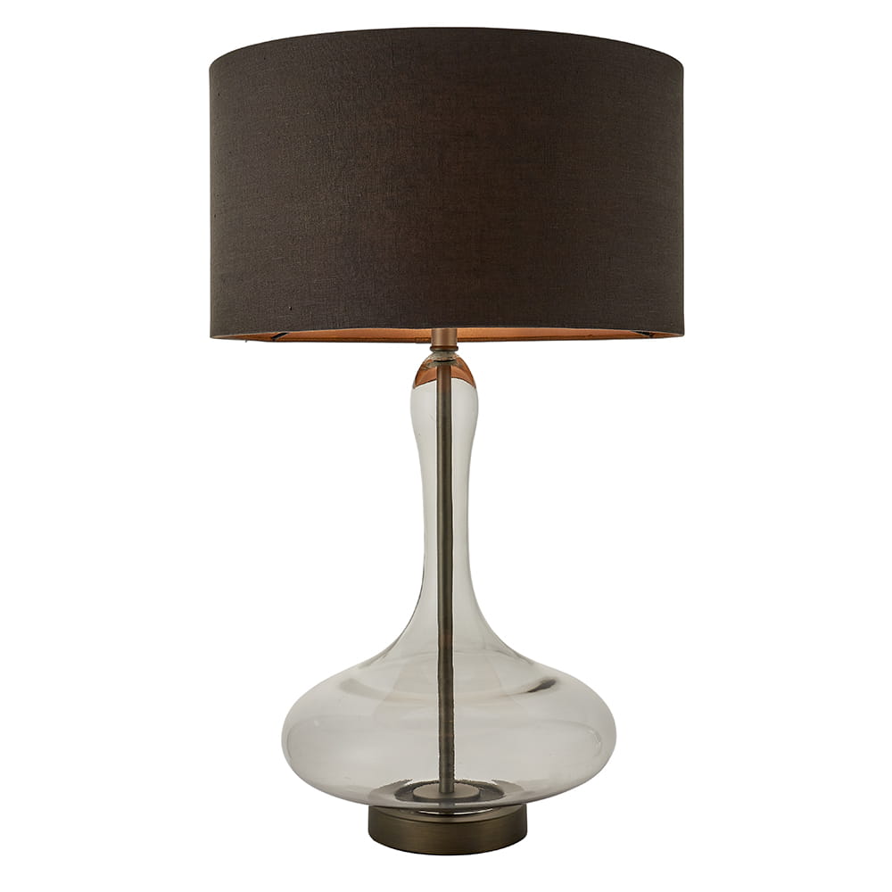 Endon Lampa stojąca Caia 1x40W E27 Szary z przezroczystą podstawą i ciemnym abażurem.