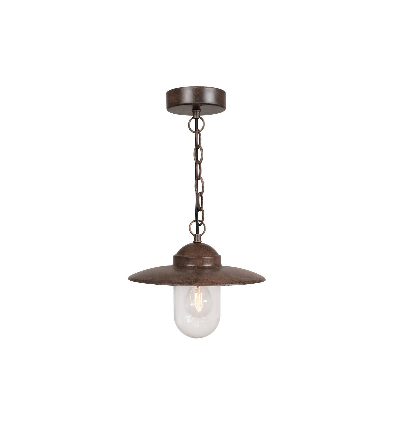 Lampa Wisząca Nordlux E27 60W Rdzawy z łańcuchem i żarówką.