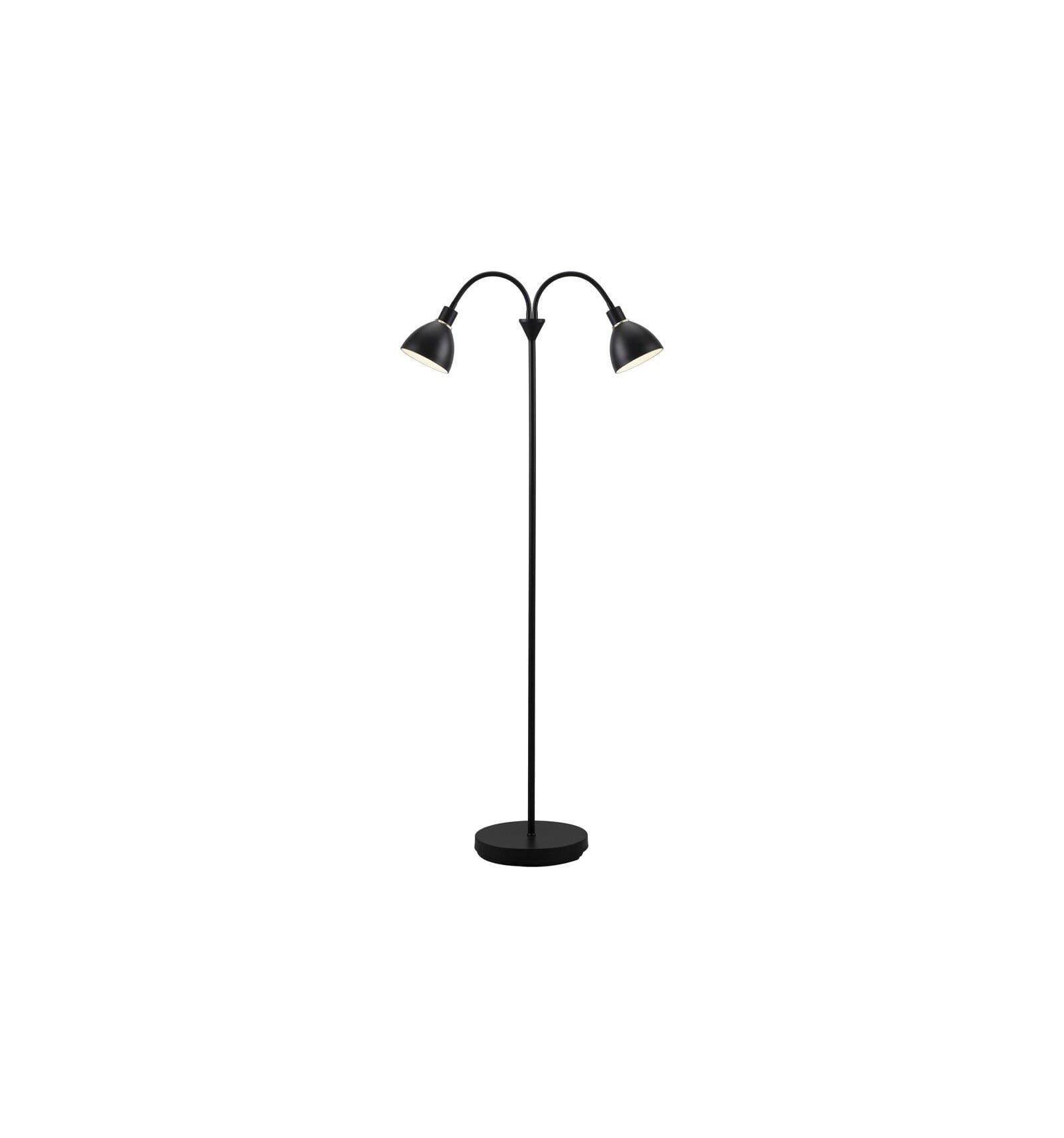 Czarna lampa podłogowa Nordlux E14 2X40W z metalowymi kloszami.