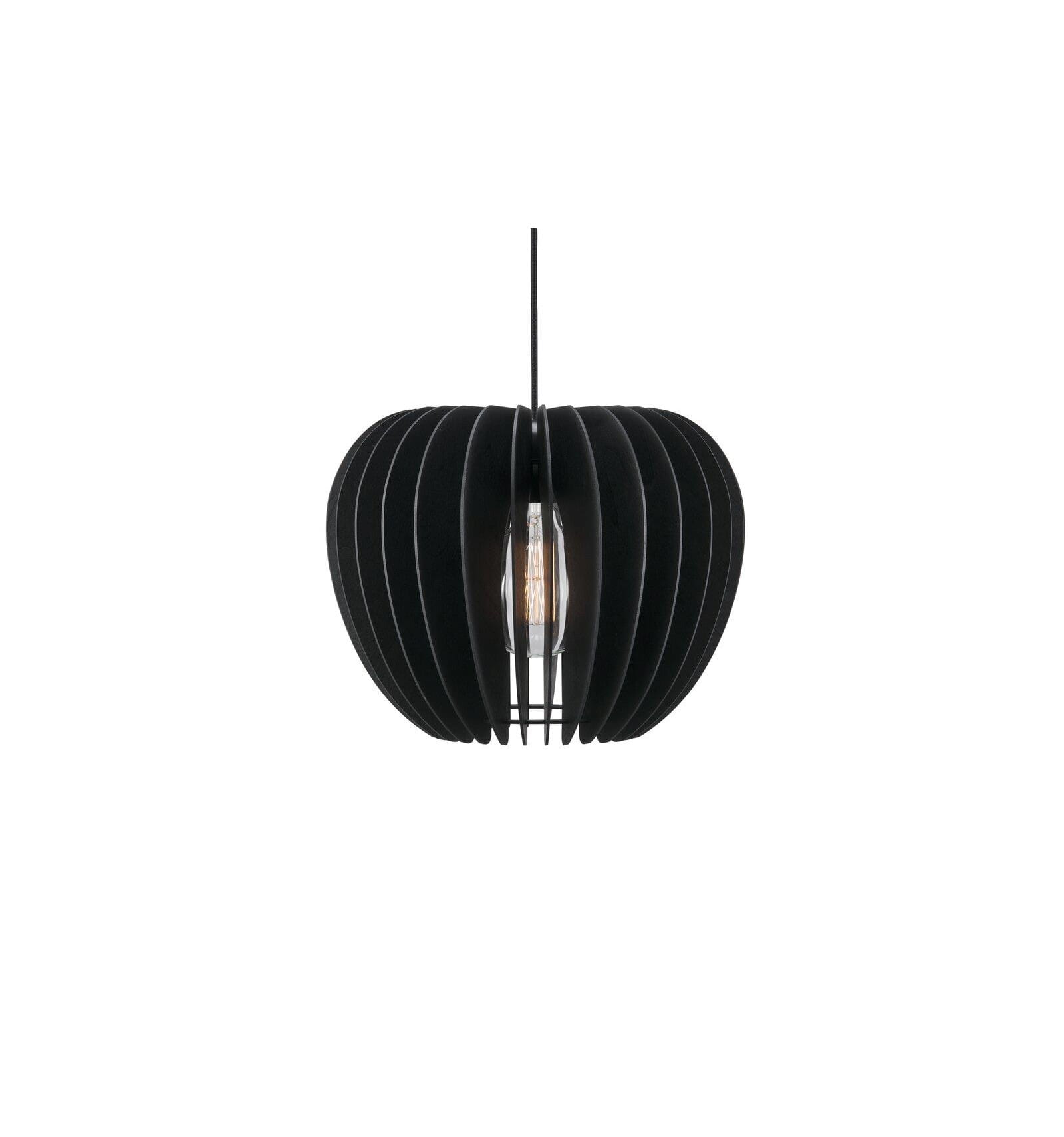 Lampa wisząca Nordlux E27 60W czarna z drewnianymi żebrowaniami.