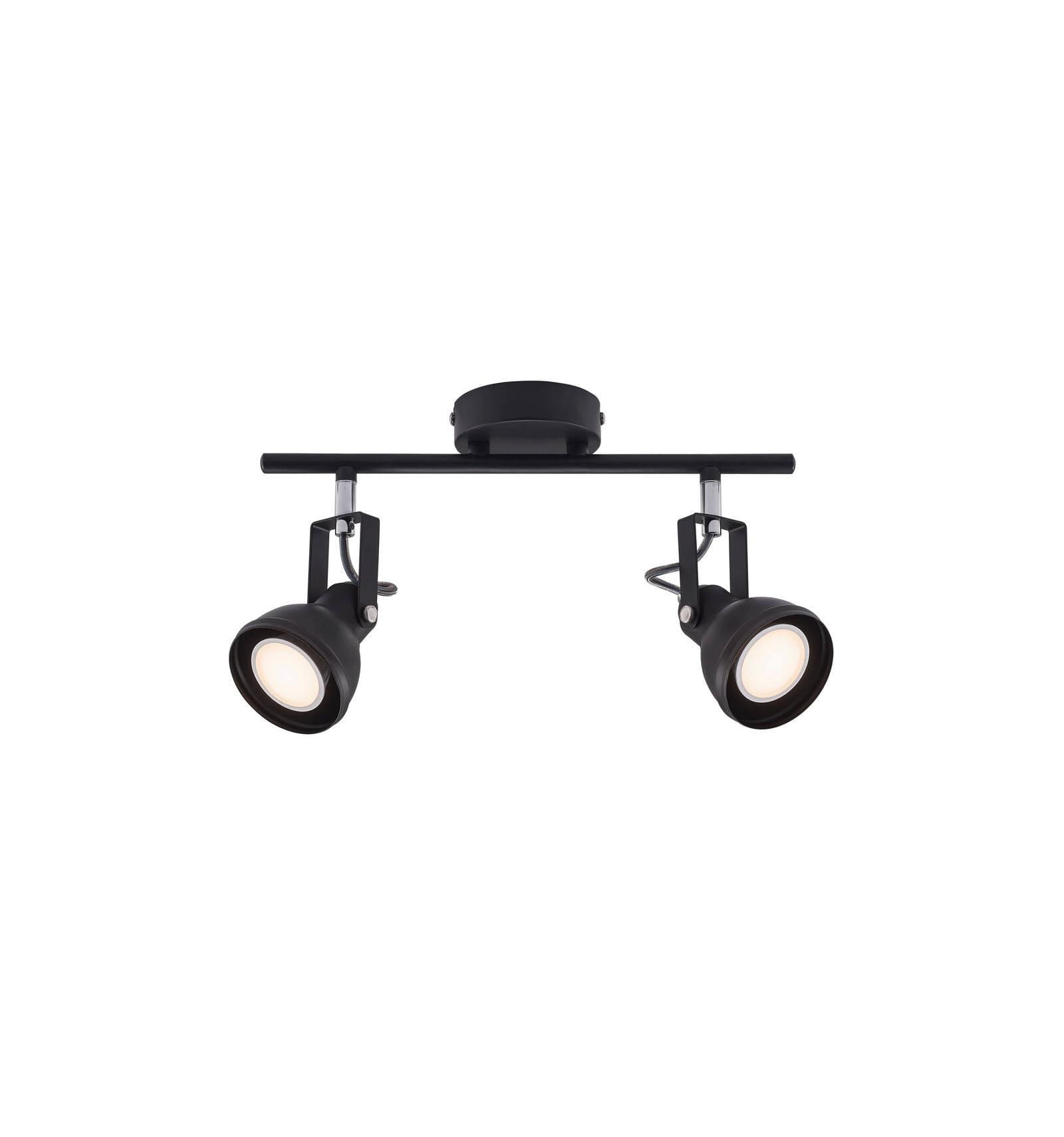 Lampa sufitowa Spot ASLAK NORDLUX czarna z dwoma regulowanymi reflektorami.