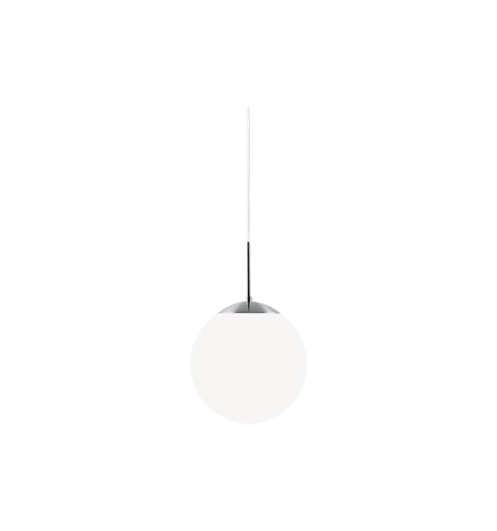 Lampa Wisząca Nordlux E27 15W w białej sferycznej obudowie.