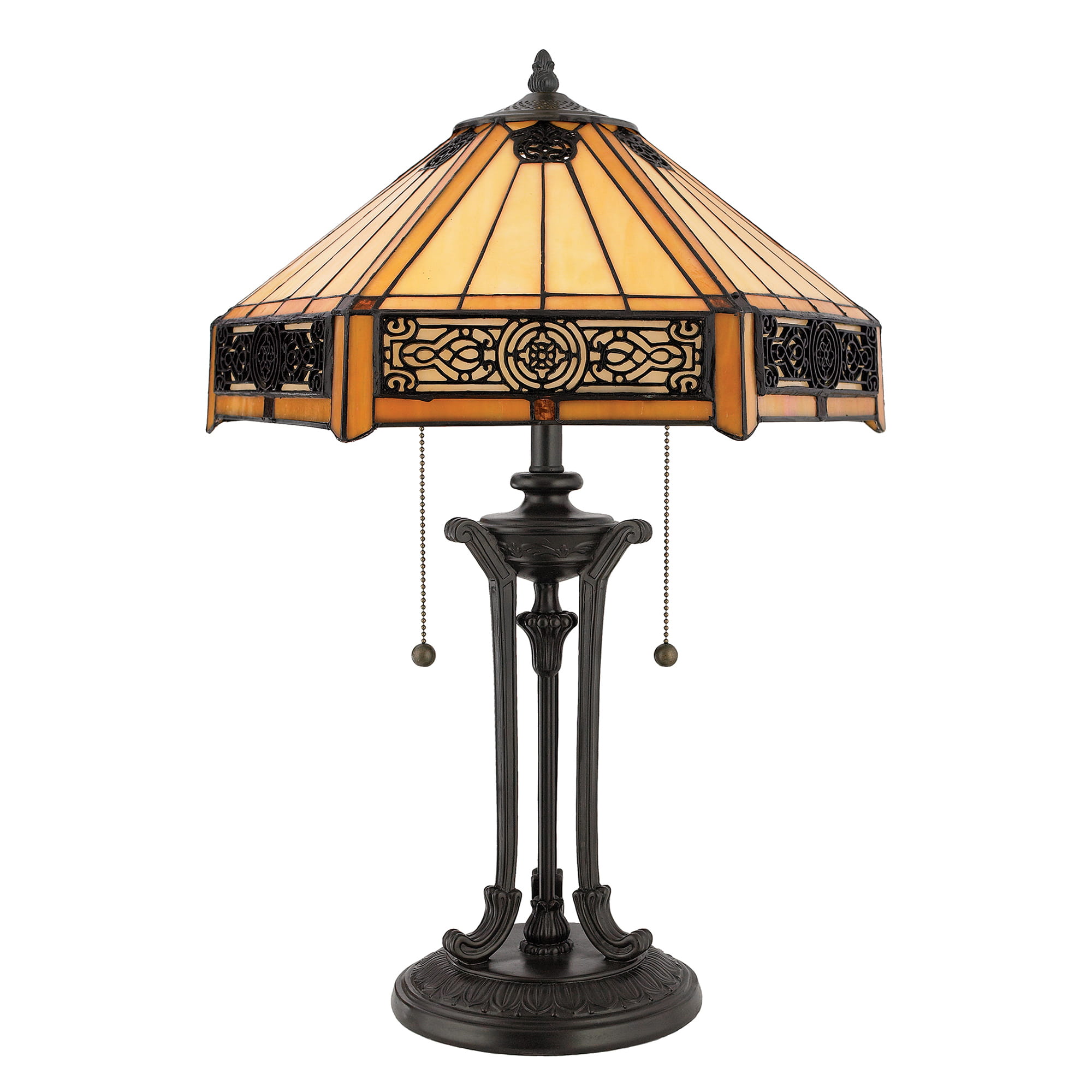 Lampa stojąca Indus Elstead Lighting wielokolorowa z metalową podstawą i ozdobnym kloszem w stylu vintage.