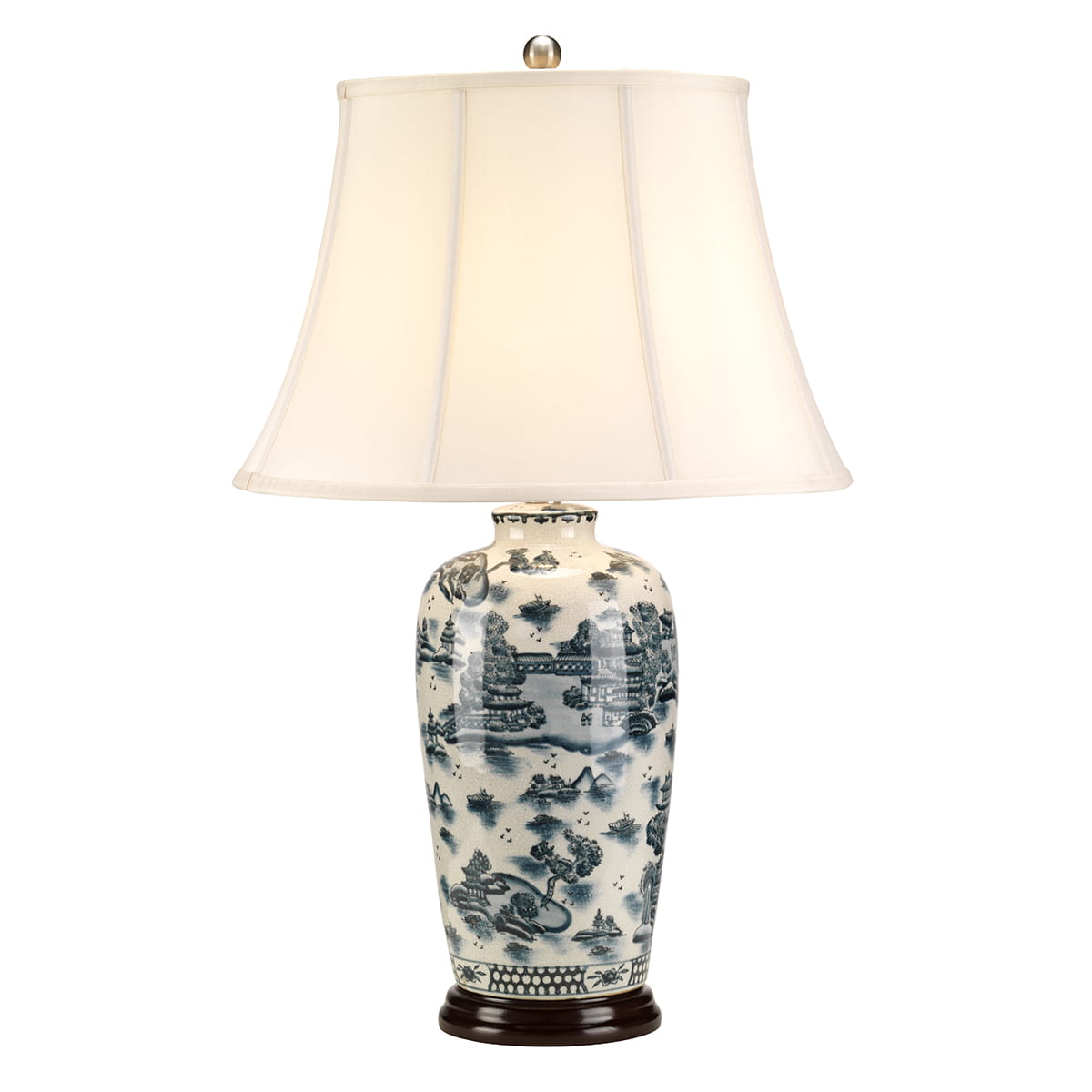 Lampa stojąca Blue Traditional Elstead Lighting z porcelanową podstawą i białym abażurem.