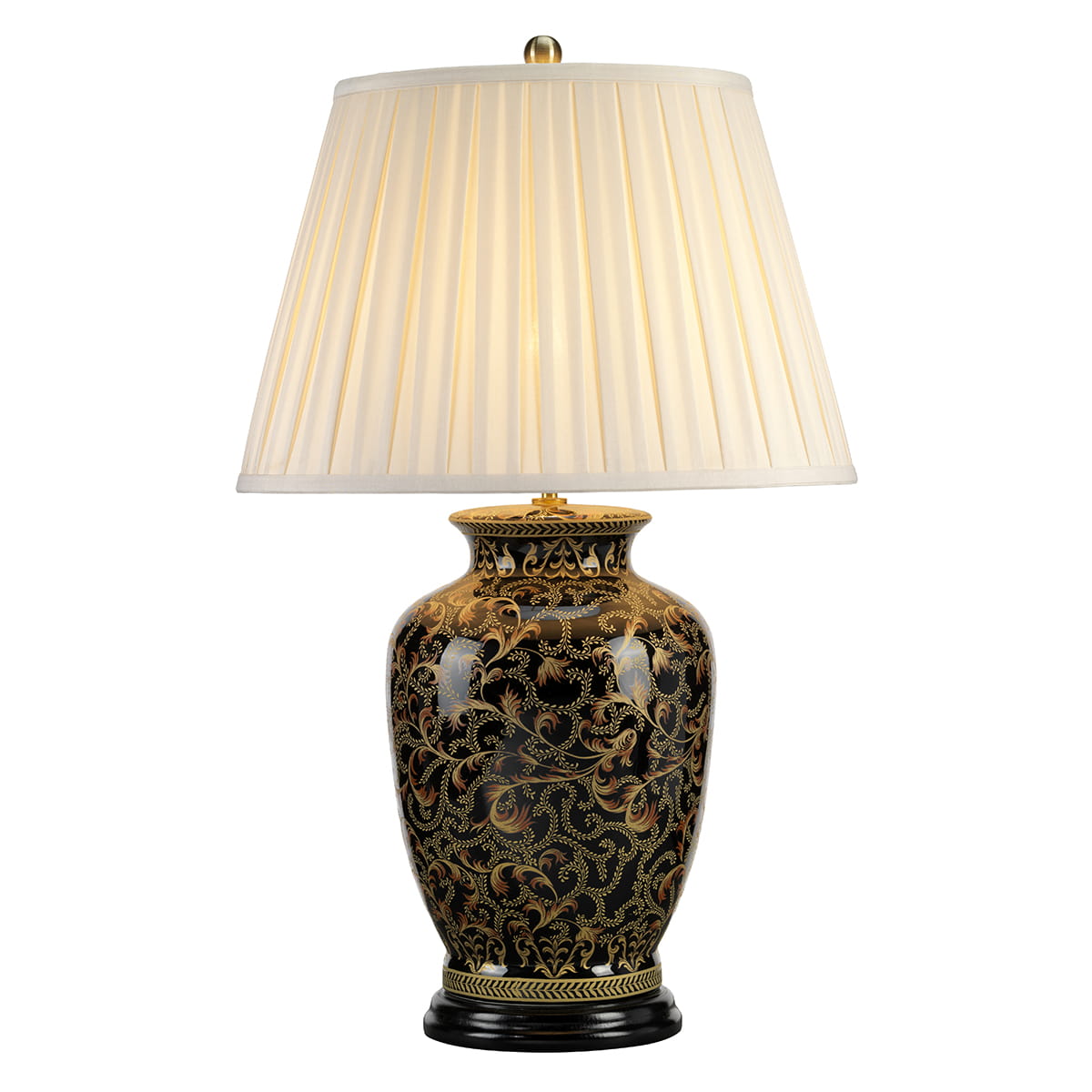 Lampa stojąca Morris Elstead Lighting z dekoracyjną porcelanową podstawą i abażurem.