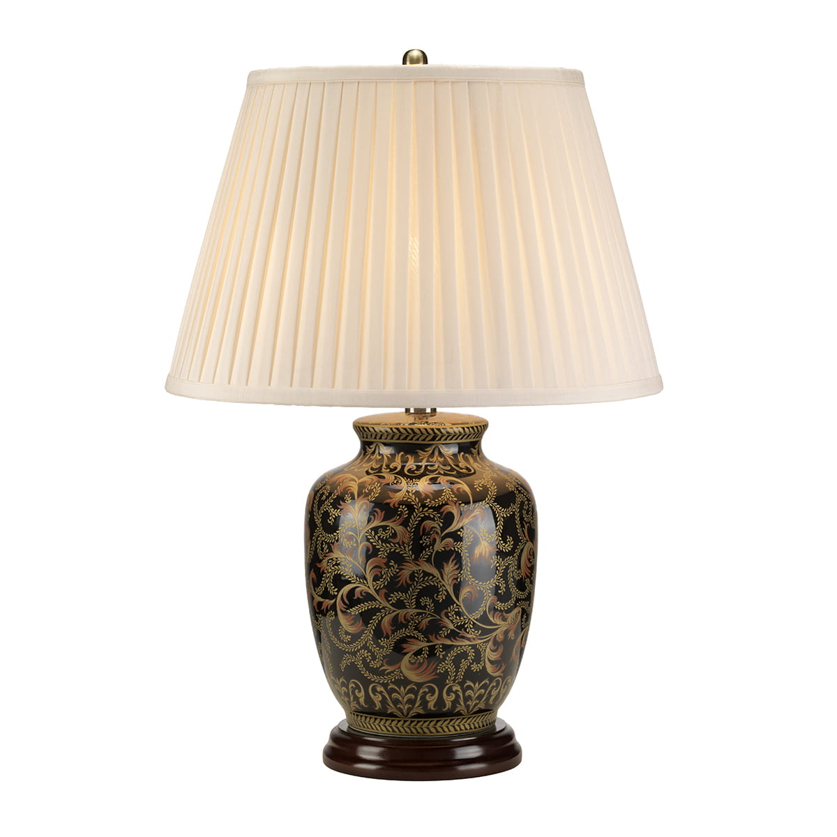 Lampa stojąca Morris Elstead Lighting wielokolorowa z porcelany z białym abażurem.