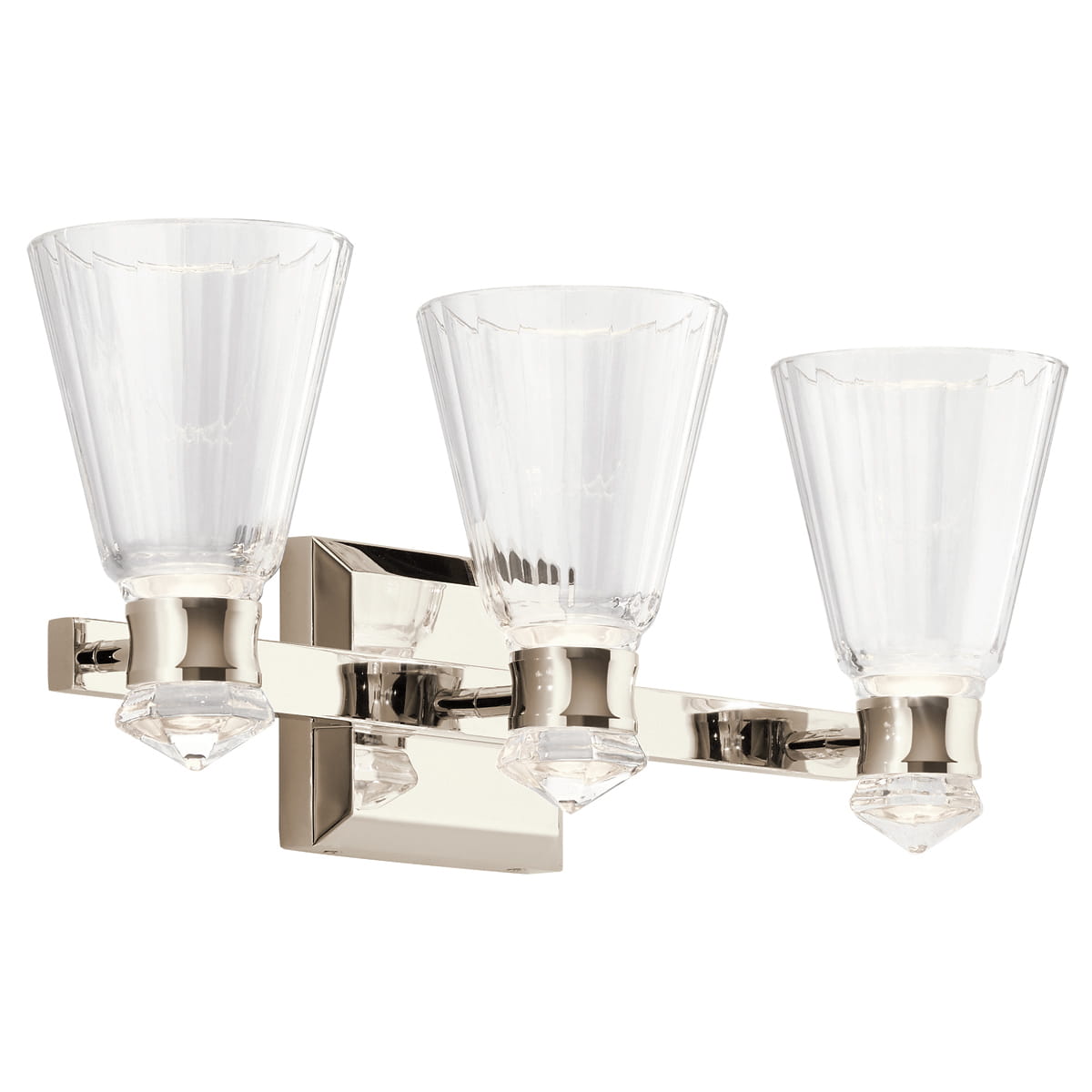 Lampa ścienna kinkiet Kayva Elstead Lighting z trzema szklanymi kloszami.