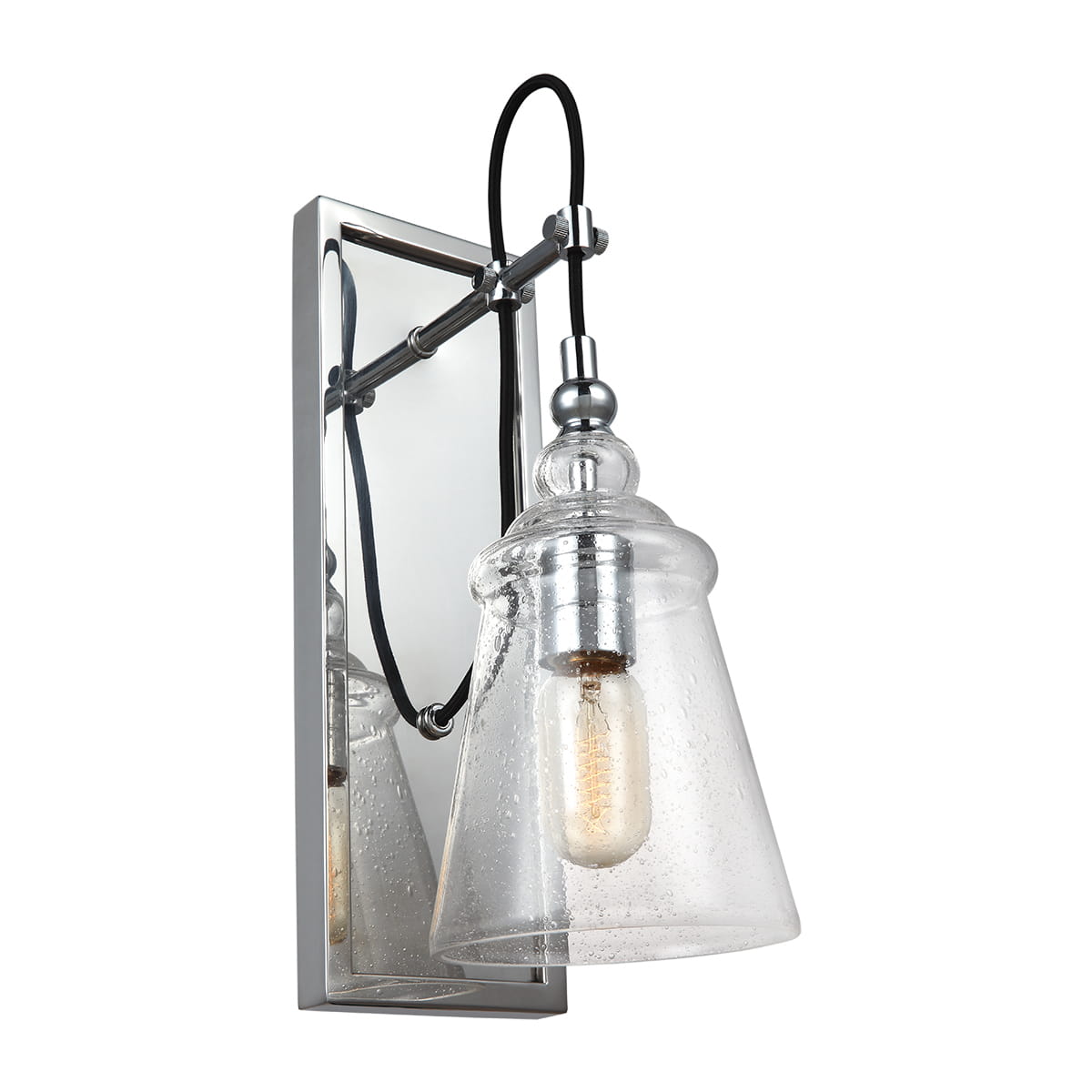 Lampa ścienna kinkiet Loras Elstead Lighting chrom ze szkłem z bąbelkami powietrza.