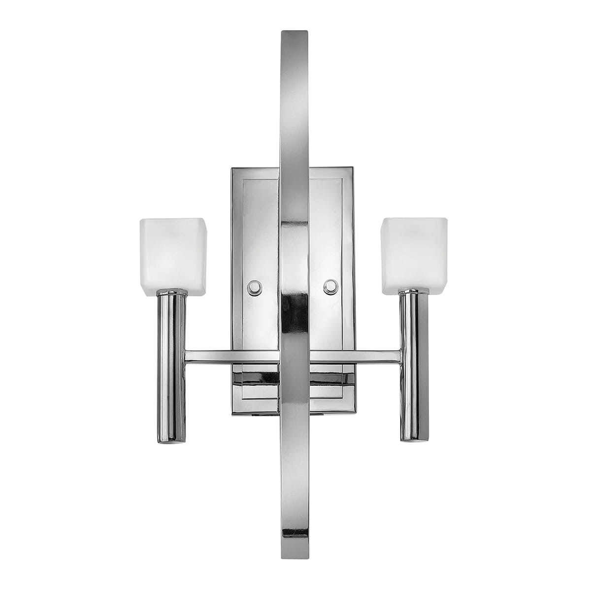 Lampa ścienna kinkiet Mondo Elstead Lighting z dwoma źródłami światła LED i matowym szkłem w polerowanym chromie.