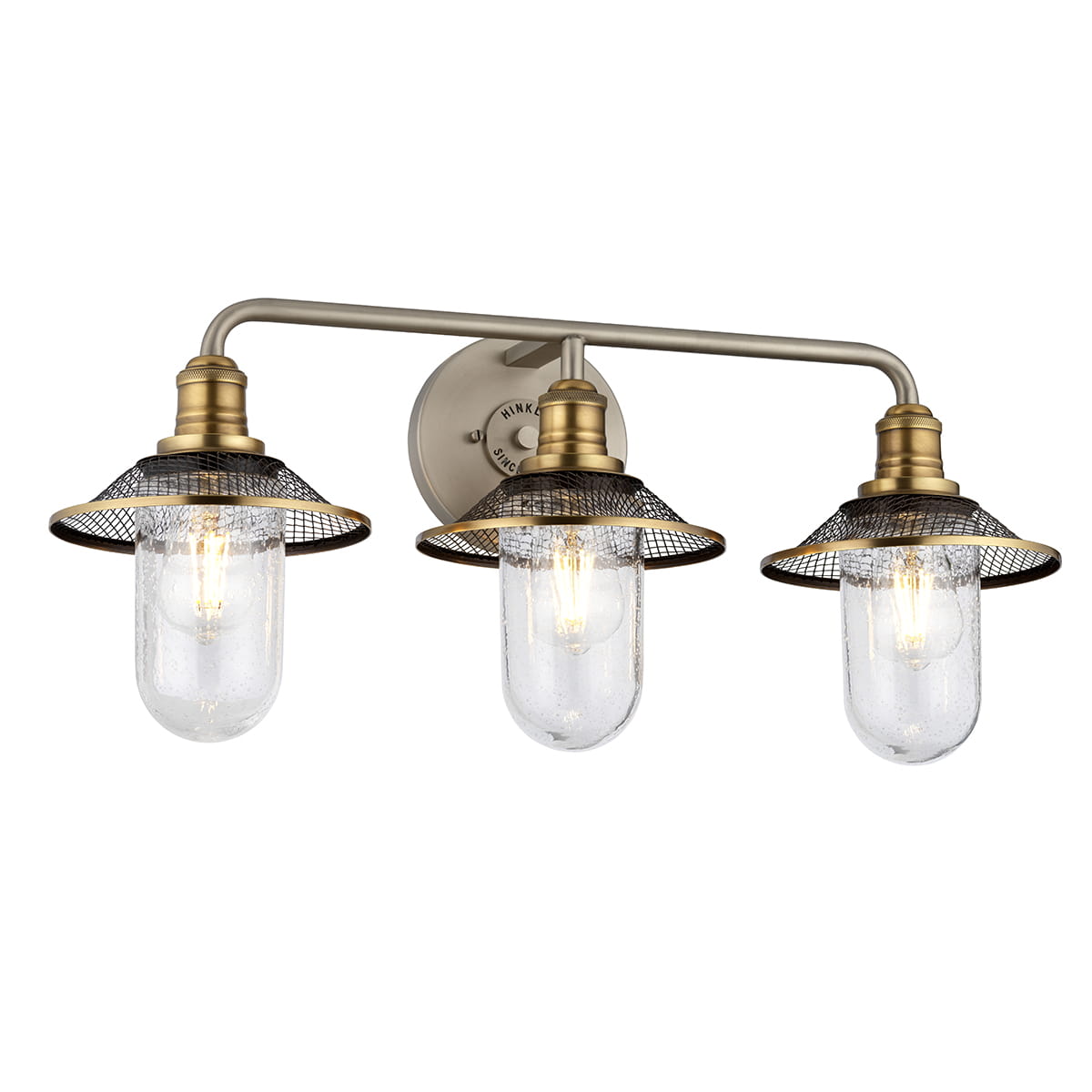 Lampa ścienna kinkiet Rigby Elstead Lighting 3xE27 40W z kloszami z bąbelkami powietrza Antyczny nikiel/Stary mosiądz.