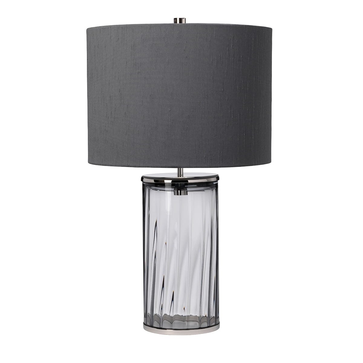Lampa stołowa Reno Elstead Lighting szara z szklanym kloszem.