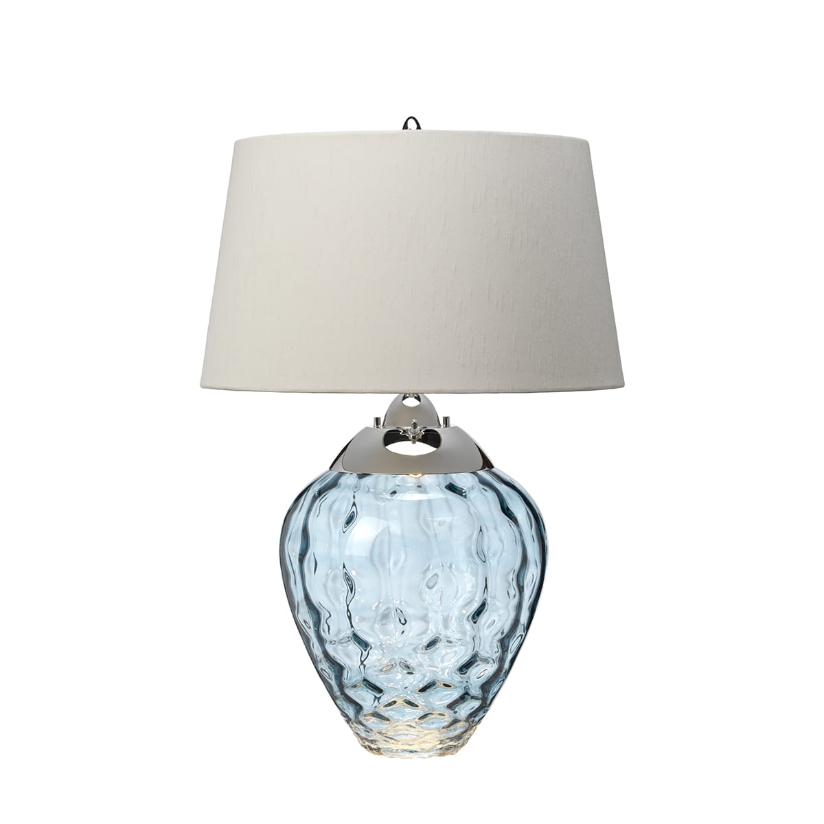 Lampa stołowa Samara Elstead Lighting 1xE27 60W z polerowanego niklu, szkła i sztucznego jedwabiu.