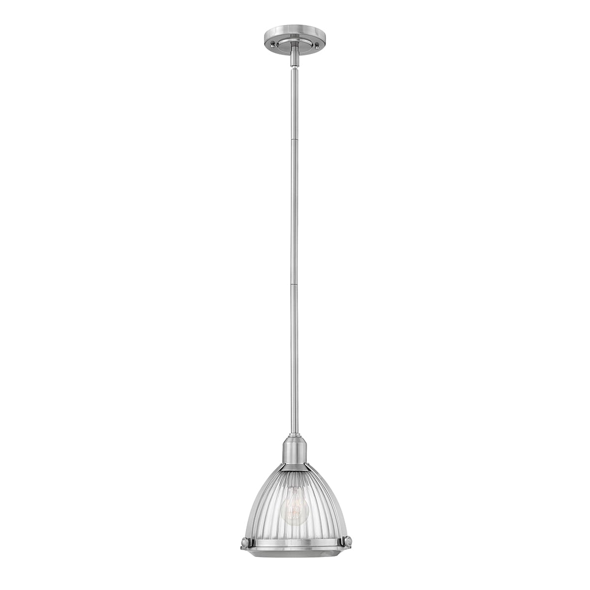 Lampa wisząca Elroy Elstead Lighting z żebrowanym szkłem w kolorze szczotkowanego niklu.