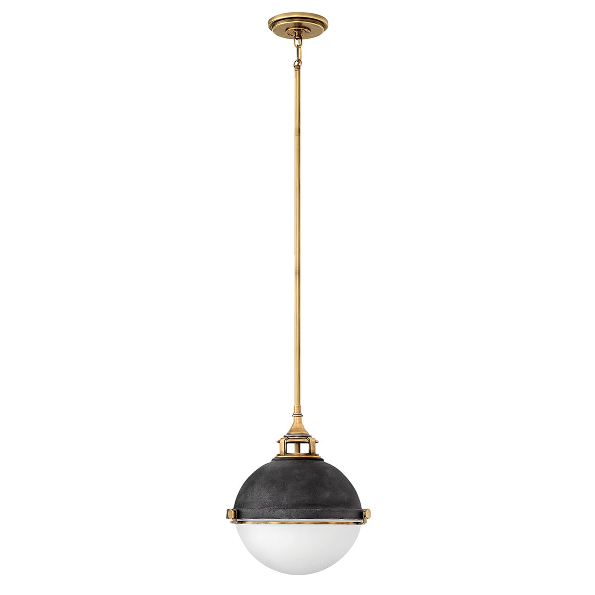 Lampa wisząca Fletcher Elstead Lighting 2xE27 60W, stal, trawione szkło opalowe, stary cynk/stary mosiądz.