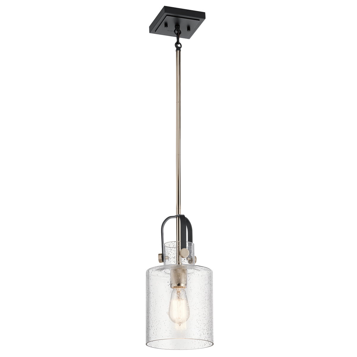 Lampa wisząca Kitner Elstead Lighting polerowany nikiel ze szklanym kloszem z bąbelkami powietrza.