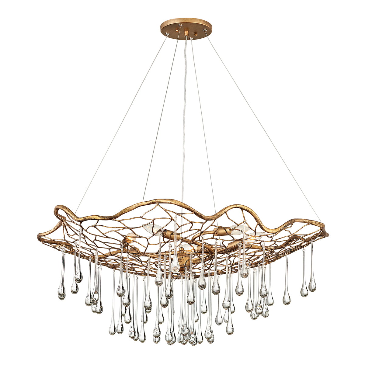 Lampa wisząca Laguna Elstead Lighting 6xE14 40W ze złoconymi szklanymi kroplami.