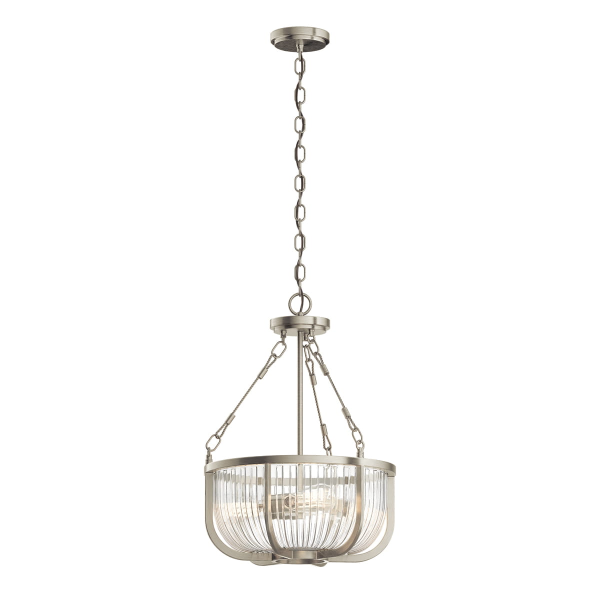 Lampa wisząca Roux Elstead Lighting żebrowane szkło szczotkowany nikiel.