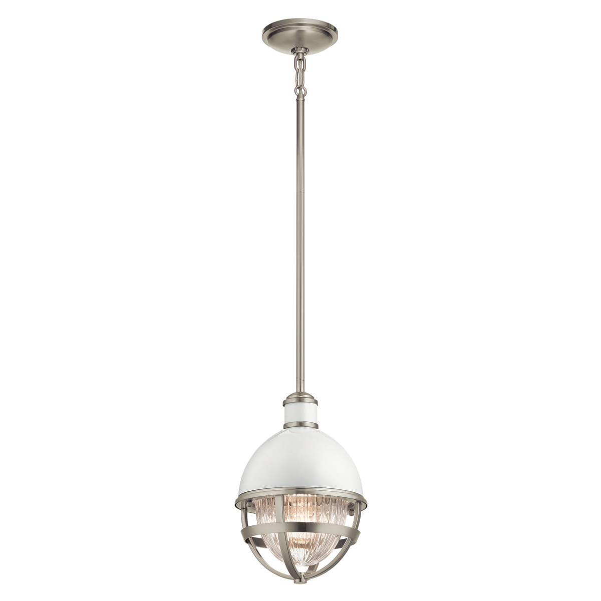 Lampa wisząca Tollis Elstead Lighting 1xE27 40W Stal, Szkło żebrowane Białe/ Szczotkowany nikiel