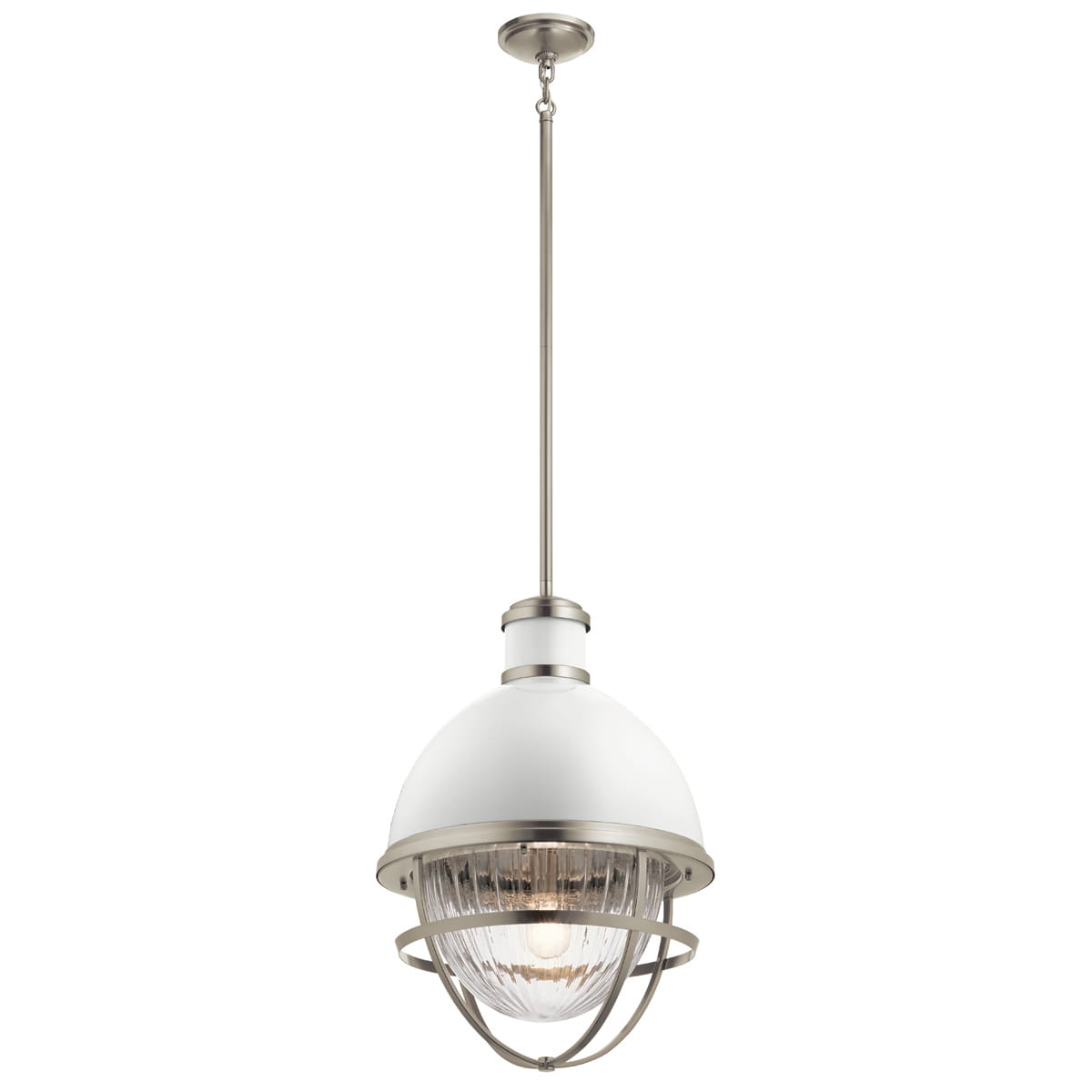 Lampa wisząca Tollis Elstead Lighting 1xE27 40W Stal, Szkło żebrowane Białe/Szczotkowany nikiel.