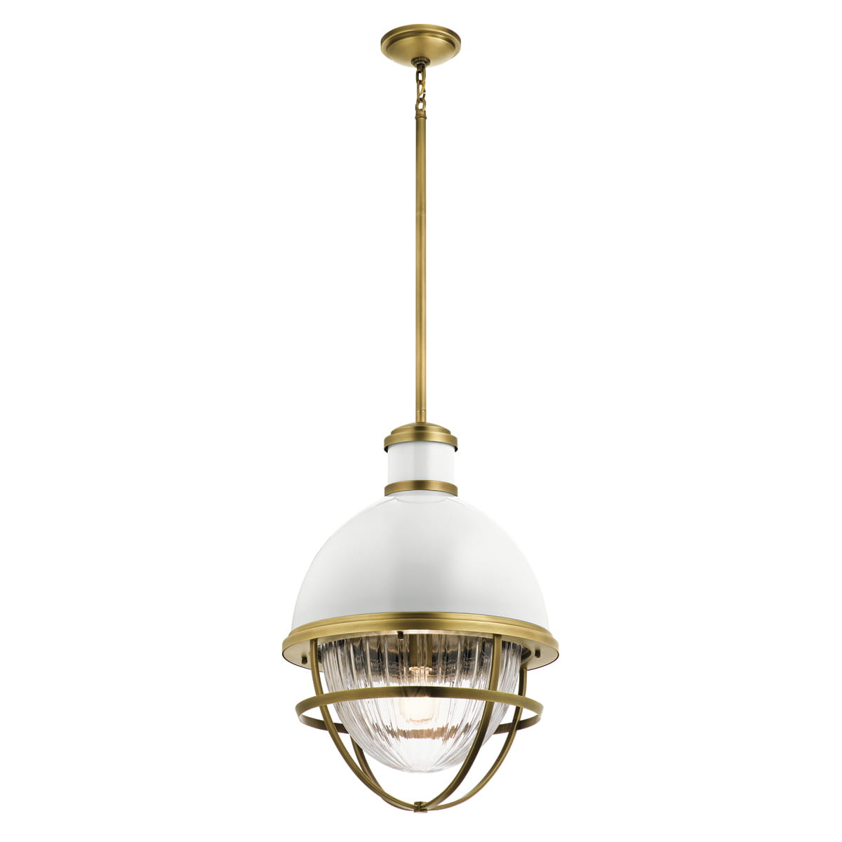Lampa wisząca Tollis Elstead Lighting 1xE27 40W stal, szkło żebrowane białe, naturalny mosiądz