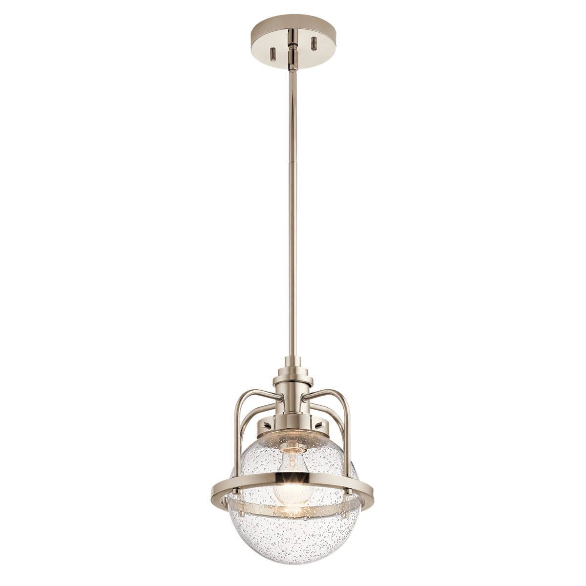 Lampa wisząca Triocent Elstead Lighting polerowany nikiel, szkło z bąbelkami powietrza.