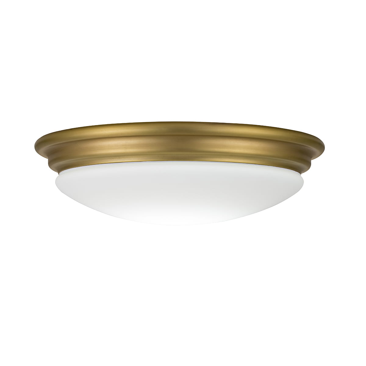 Lampa sufitowa plafon Brompton Elstead Lighting, LED, stal i szkło opalowe, szczotkowany mosiądz.