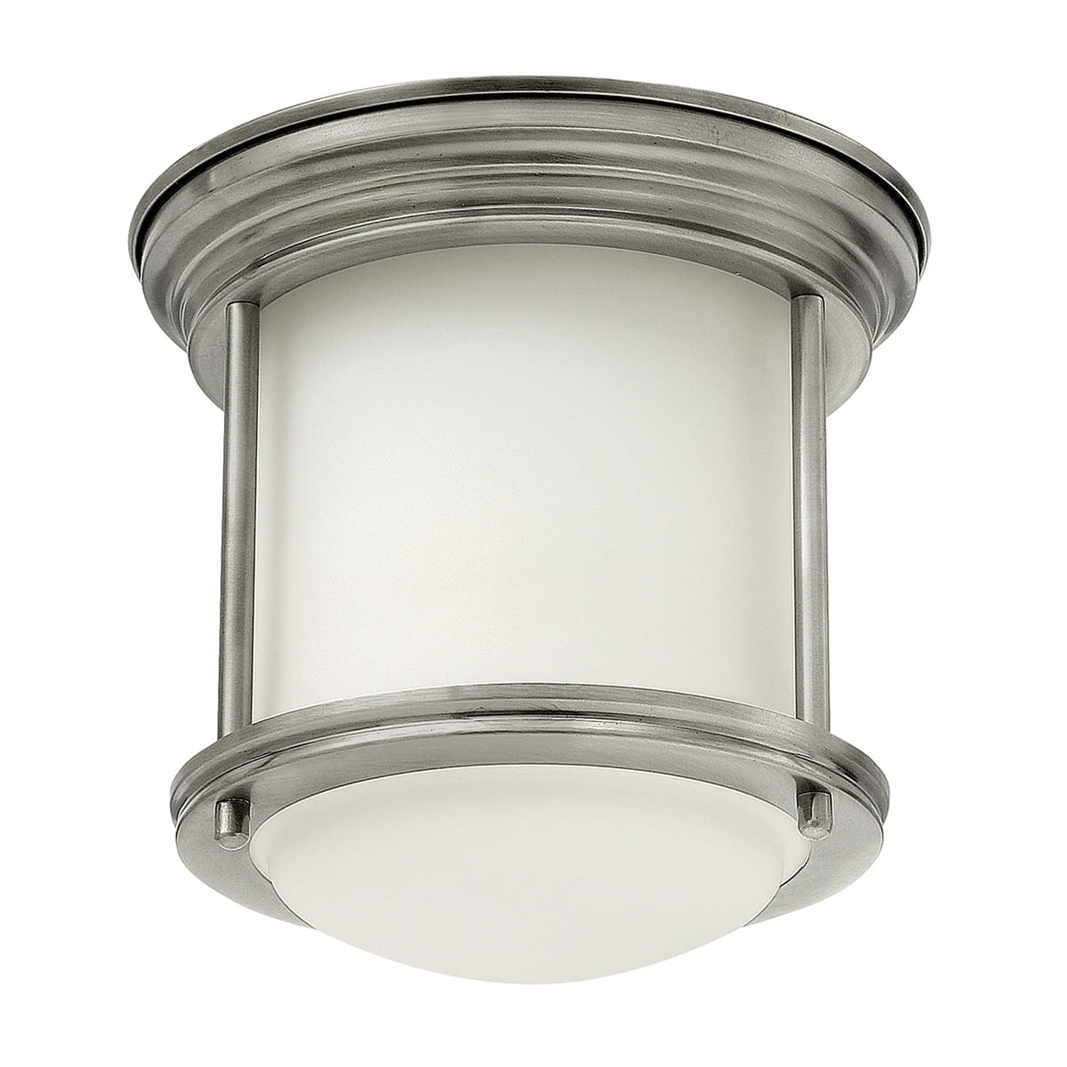 Lampa sufitowa plafon Hadrian Elstead Lighting z opalowym szkłem i antycznym niklem.