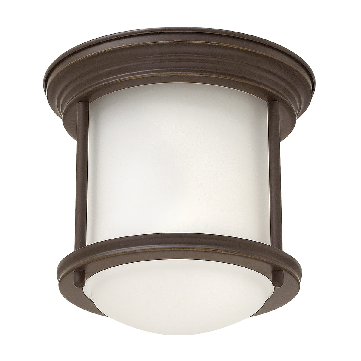 Lampa sufitowa plafon Hadrian Elstead Lighting stal trawione szkło opalowe olejowany brąz.