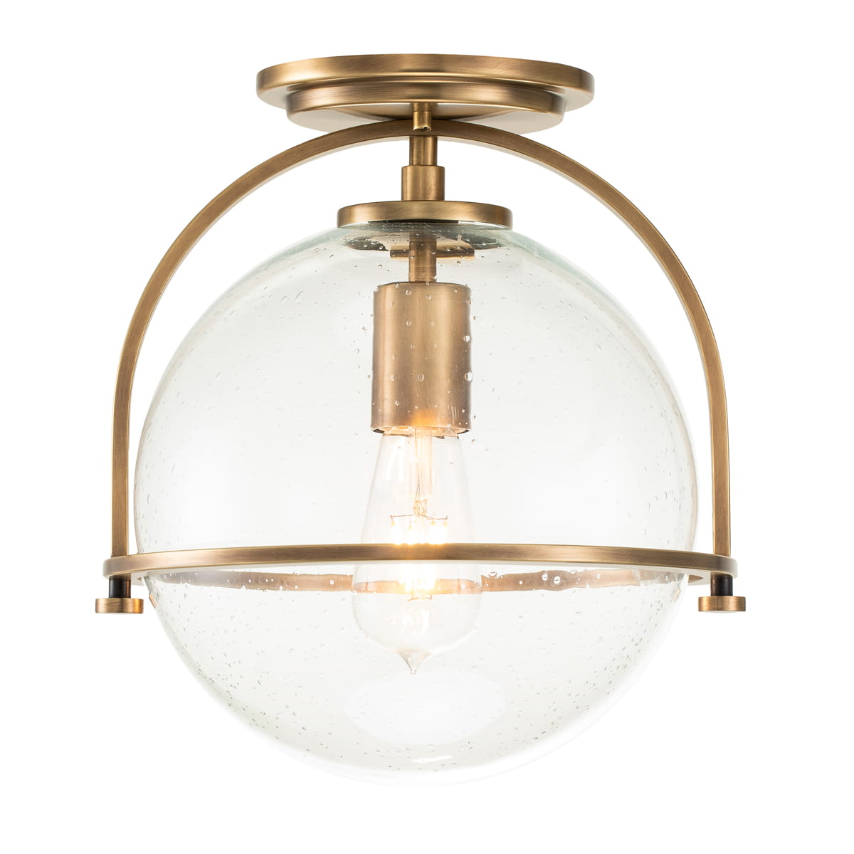 Lampa sufitowa plafon Somerset Elstead Lighting, stal i szkło z bąbelkami powietrza, stary mosiądz.