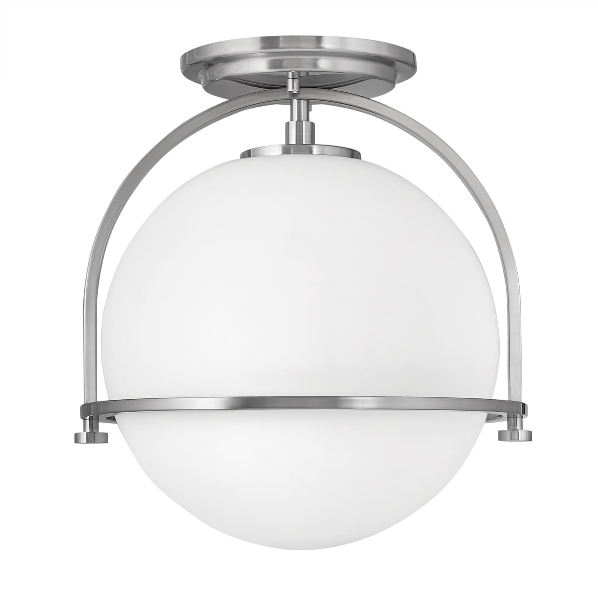 Lampa sufitowa plafon Somerset Elstead Lighting z opalowym kloszem w kolorze szczotkowanego niklu.