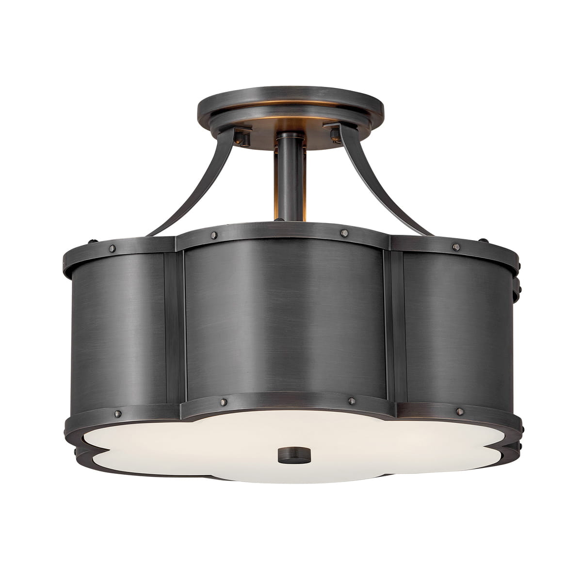 Lampa sufitowa plafon Chance Elstead Lighting 2xE27 60W stal, czarne trawione szkło opalowe.