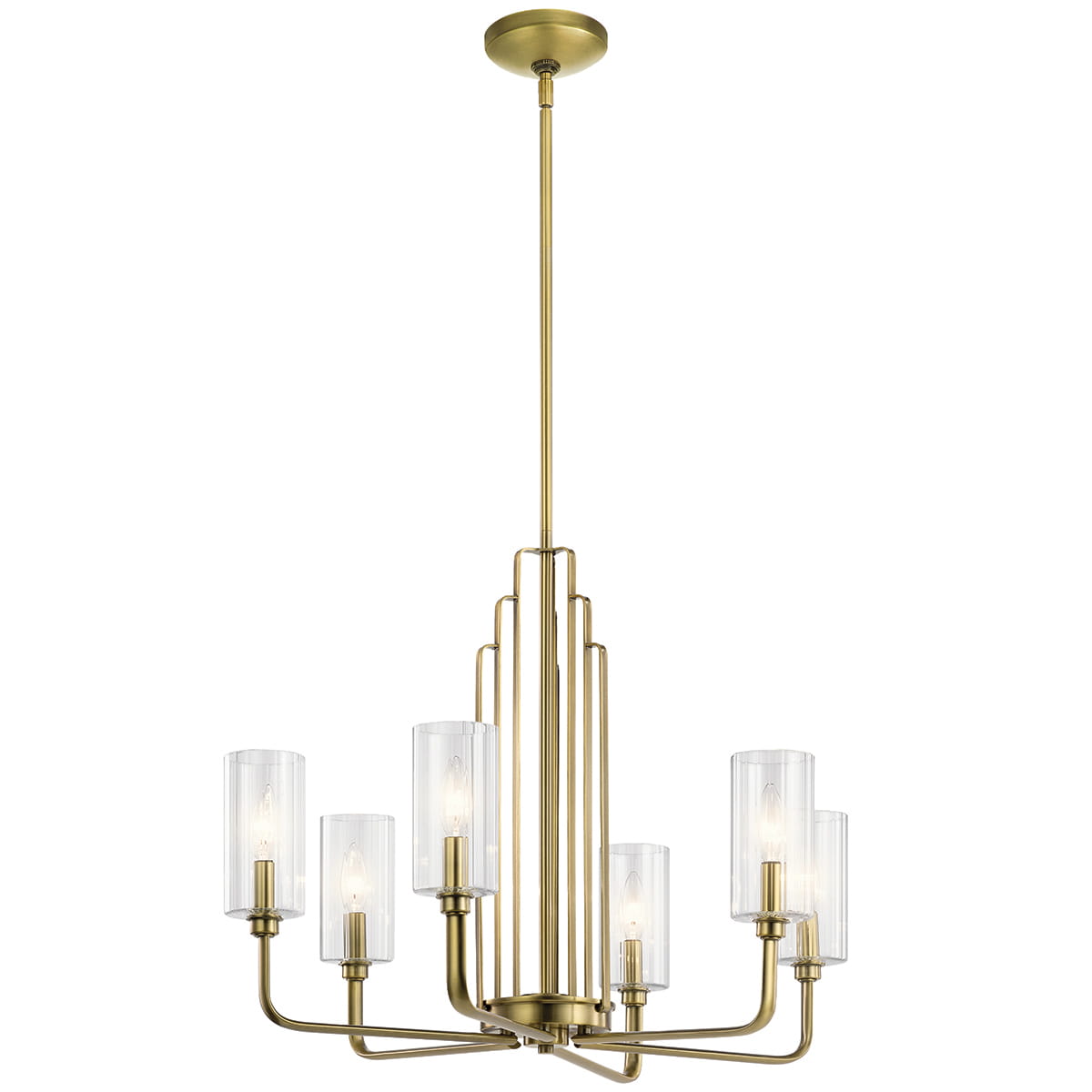 Lampa wisząca/żyrandol Kimrose Elstead Lighting 6xE14 40W Stal, Szkło żebrowane Szczotkowany naturalny mosiądz.