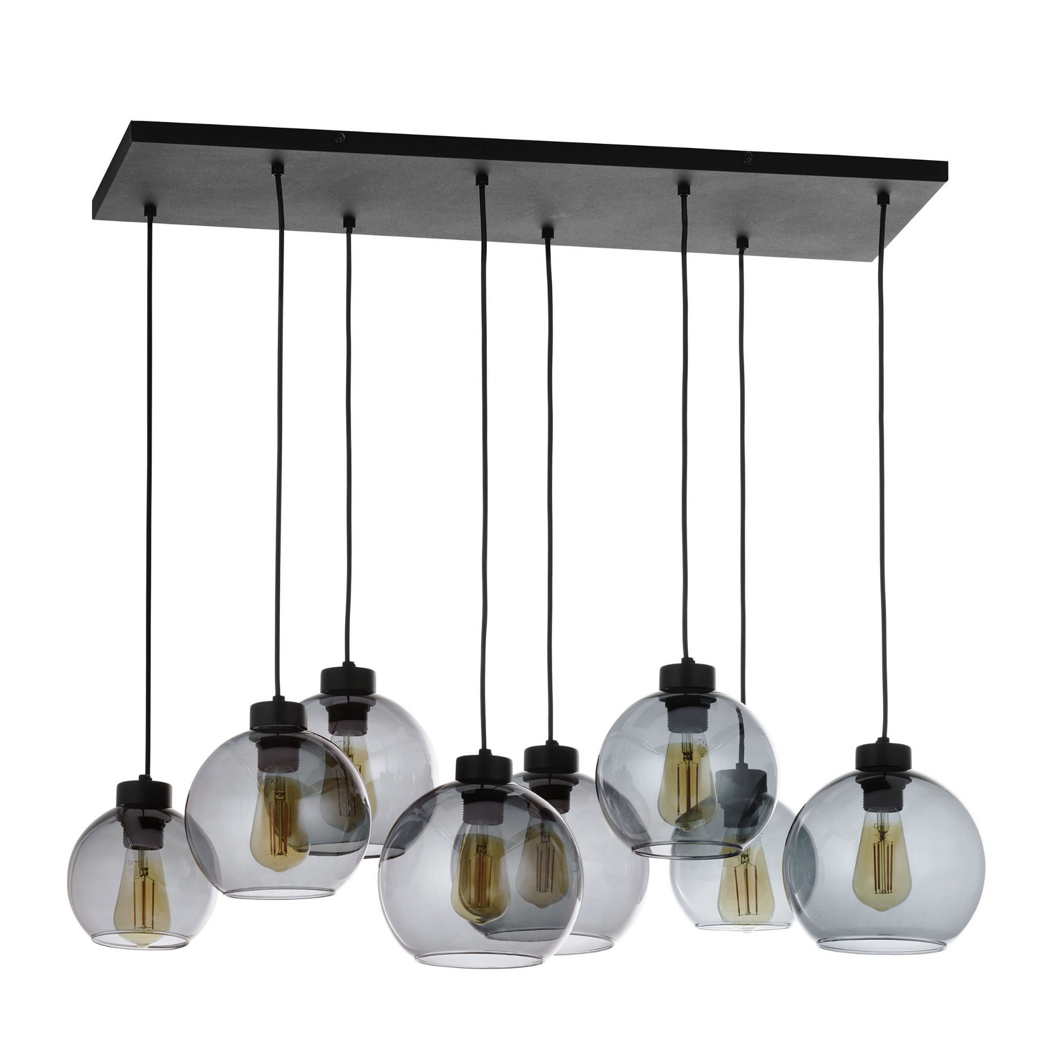 Lampa wisząca CUBUS TK Lighting 8xE27 metal czarny z przezroczystymi kloszami.