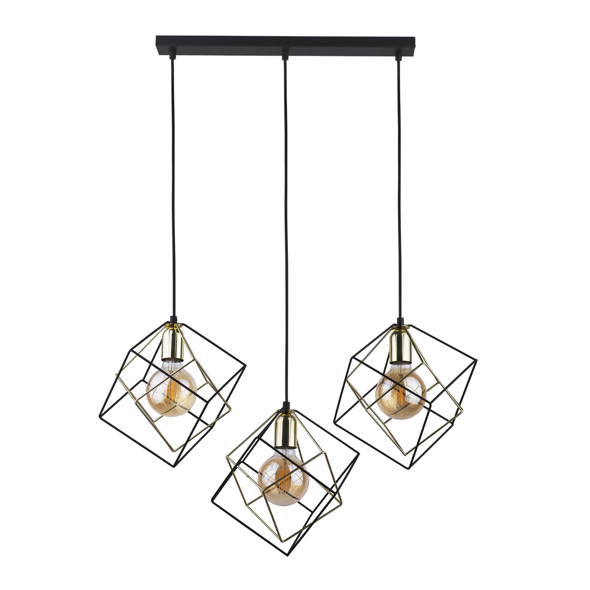 Lampa wisząca ALAMBRE TK Lighting 3xE27 Metal Czarny, nowoczesne oświetlenie z metalowymi kloszami w kształcie sześcianu.