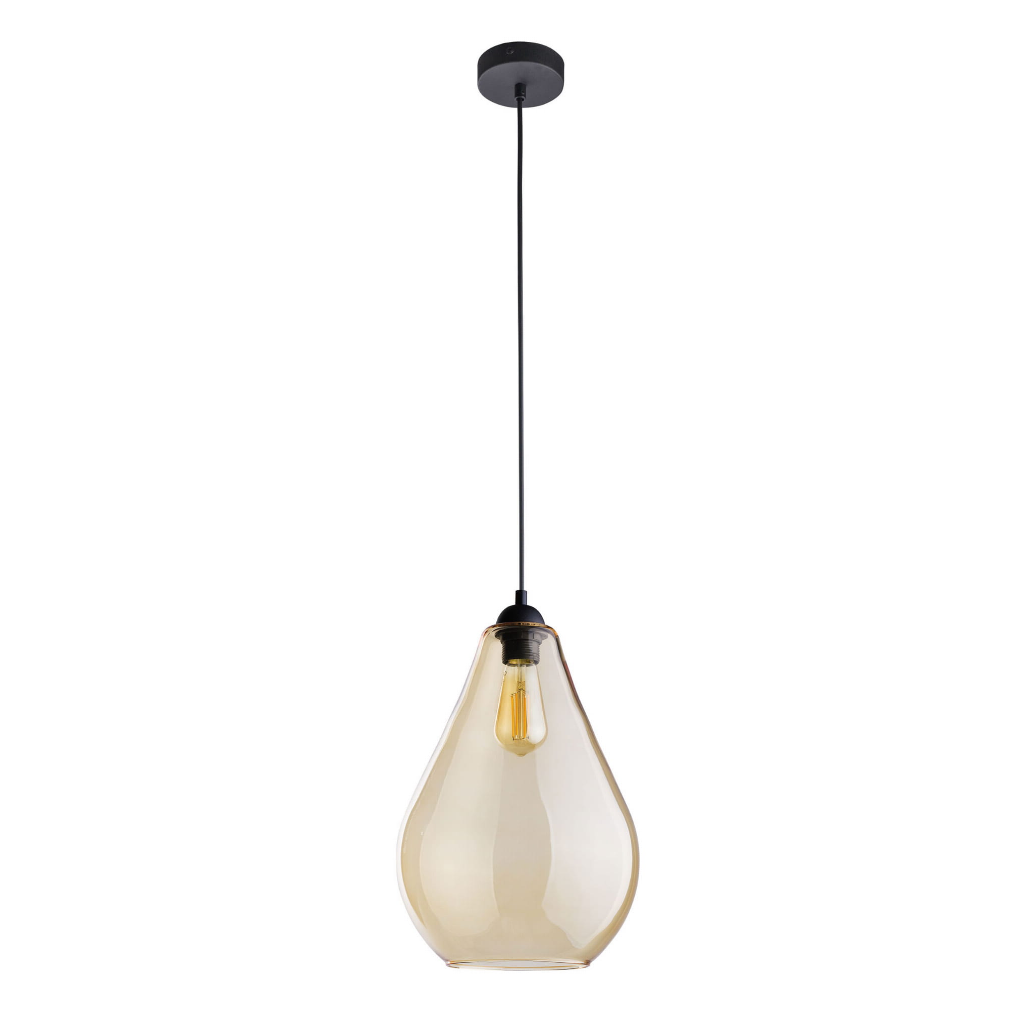 Lampa wisząca FUENTE TK Lighting 1xE27 Metal Czarny z bursztynowym kloszem.