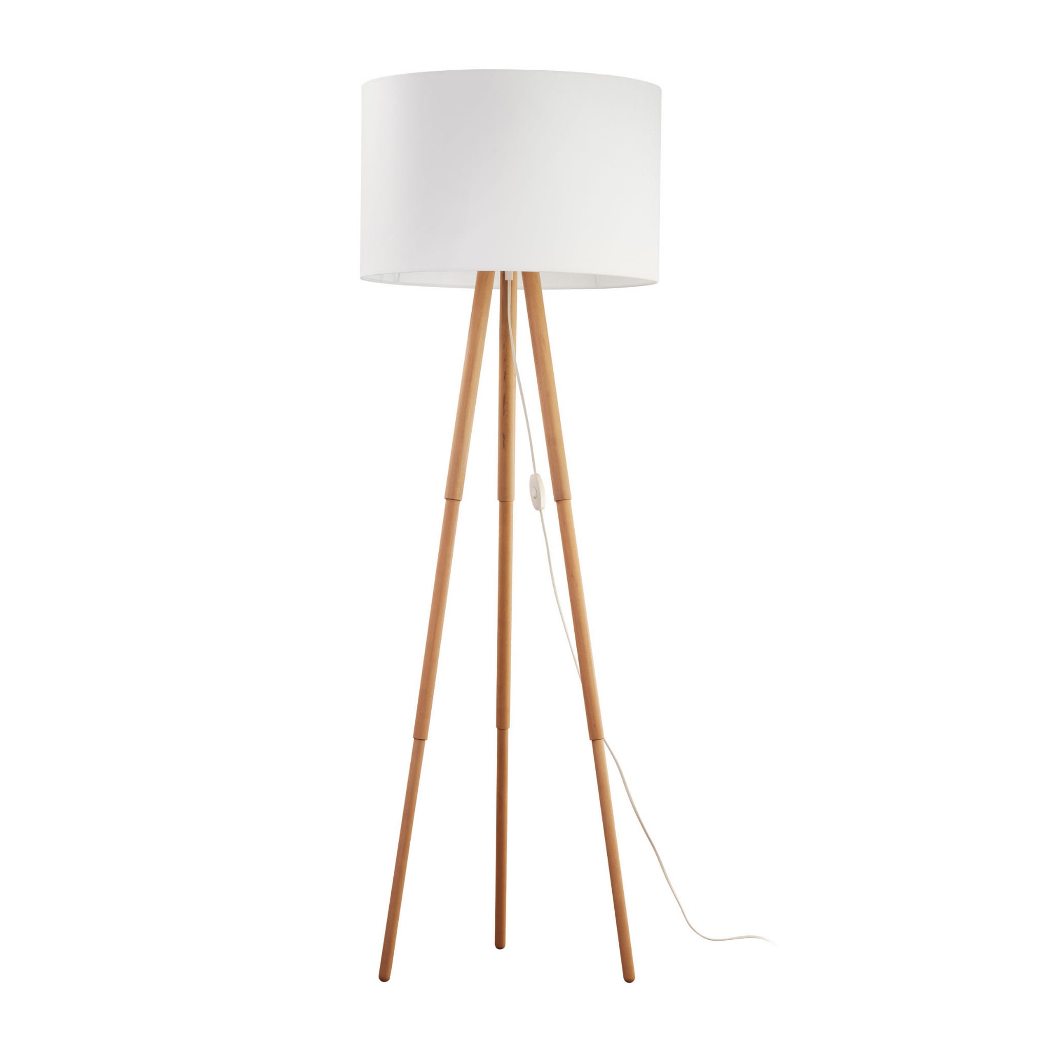 Lampa stojąca TOKYO TK Lighting 1xE27 Metal Czarny, drewniane nogi, biały abażur
